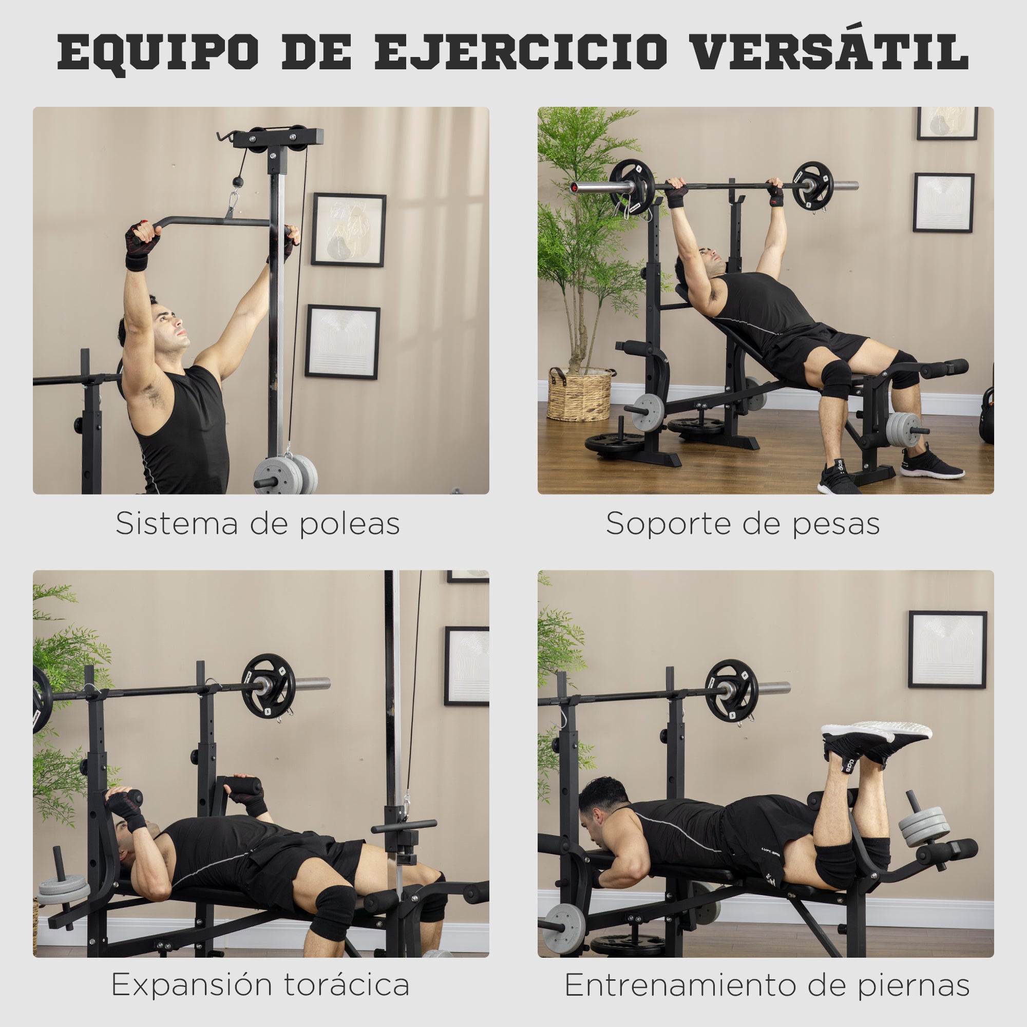 Multifunctional Weight Bench Adjustable in 6 Positions for Full Body Workout at Home Gym Load 150 kg 180x134x200 cm Silver and Black