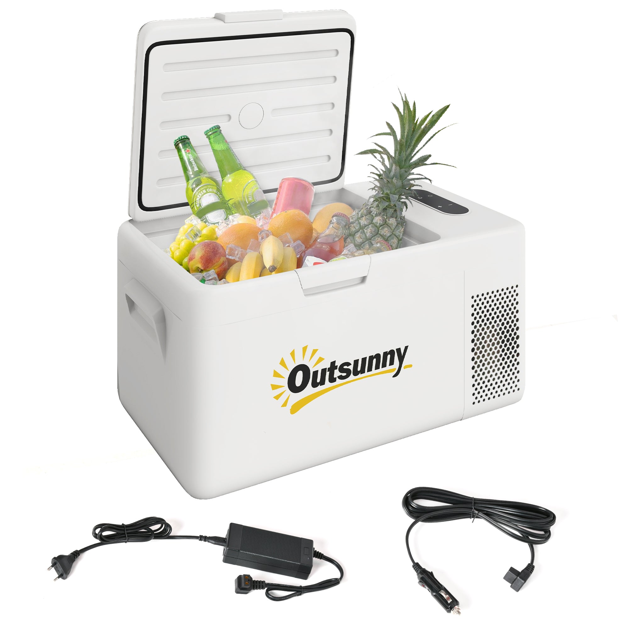16.8 Liter Compressor Electric Cooler Mini Fridge up to -20℃ Cooler with LED ECO Mode Connection Cooling Function Quiet Freezer Box Thermobox 12/230 Volts for Car, Truck, Boat Travel Cream White