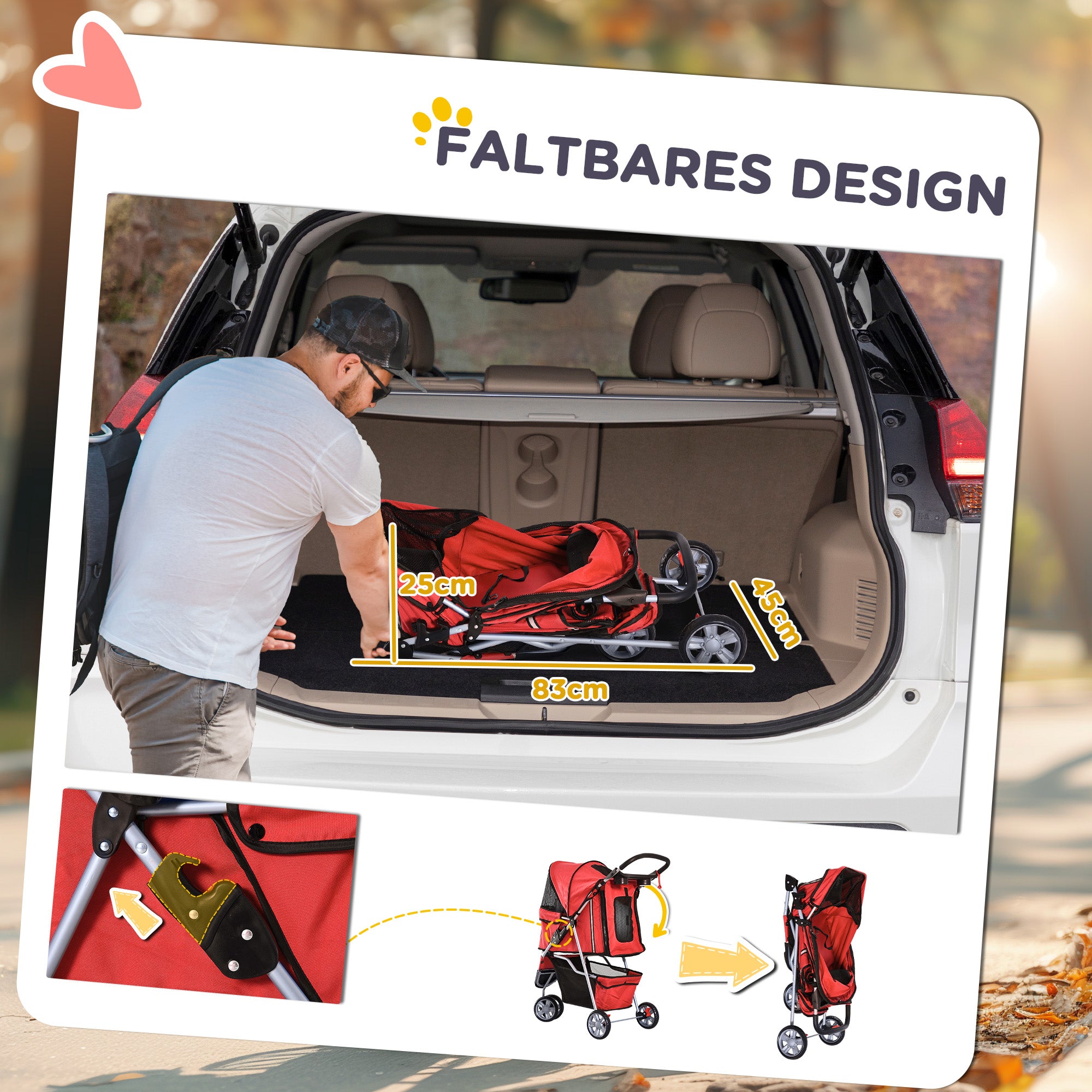 Dog Stroller Pet Stroller Foldable for Dogs & Cats Cat Stroller with Pillow Mesh Windows Cup Holder Storage Bag Cat Carriage Buggy Red