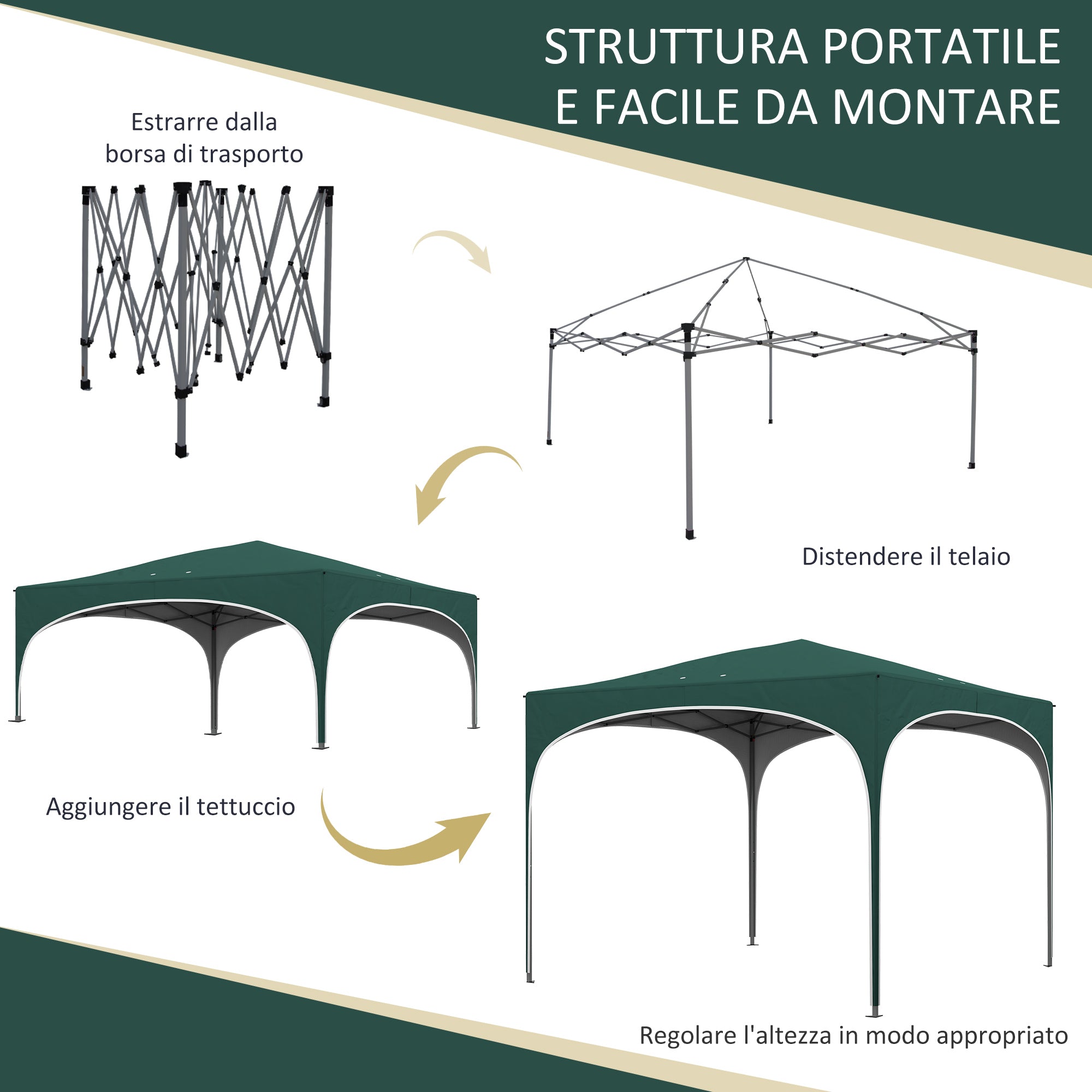 Pop-up Garden Gazebo for 6-9 People, 3x3m Folding Gazebo with Adjustable Height and Carry Bag, Metal Frame with Ropes, Stakes, and Sandbags, 295x295x255 cm, Green