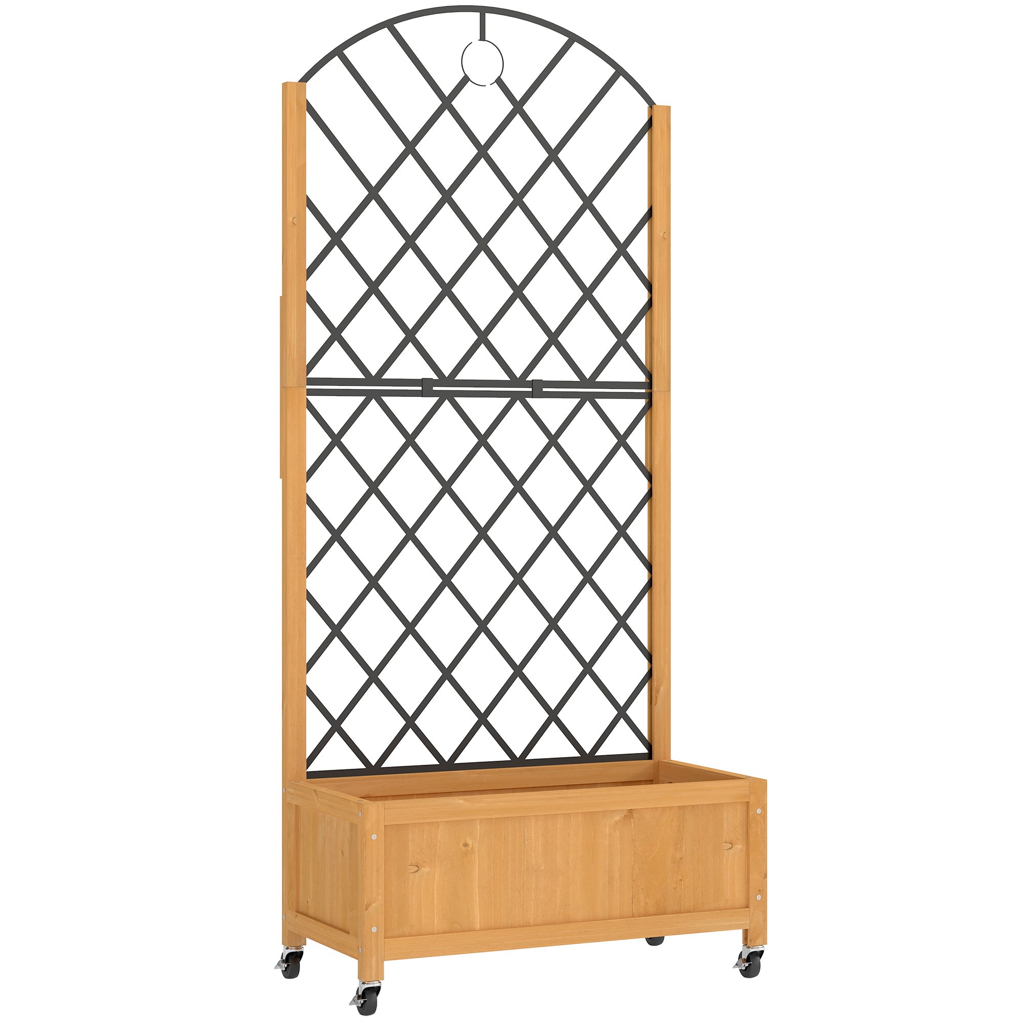 Raised Wooden Planter with Trellis & Wheels, 72 x 36 x 168 cm (28.3 x 14.2 x 66.1 in)