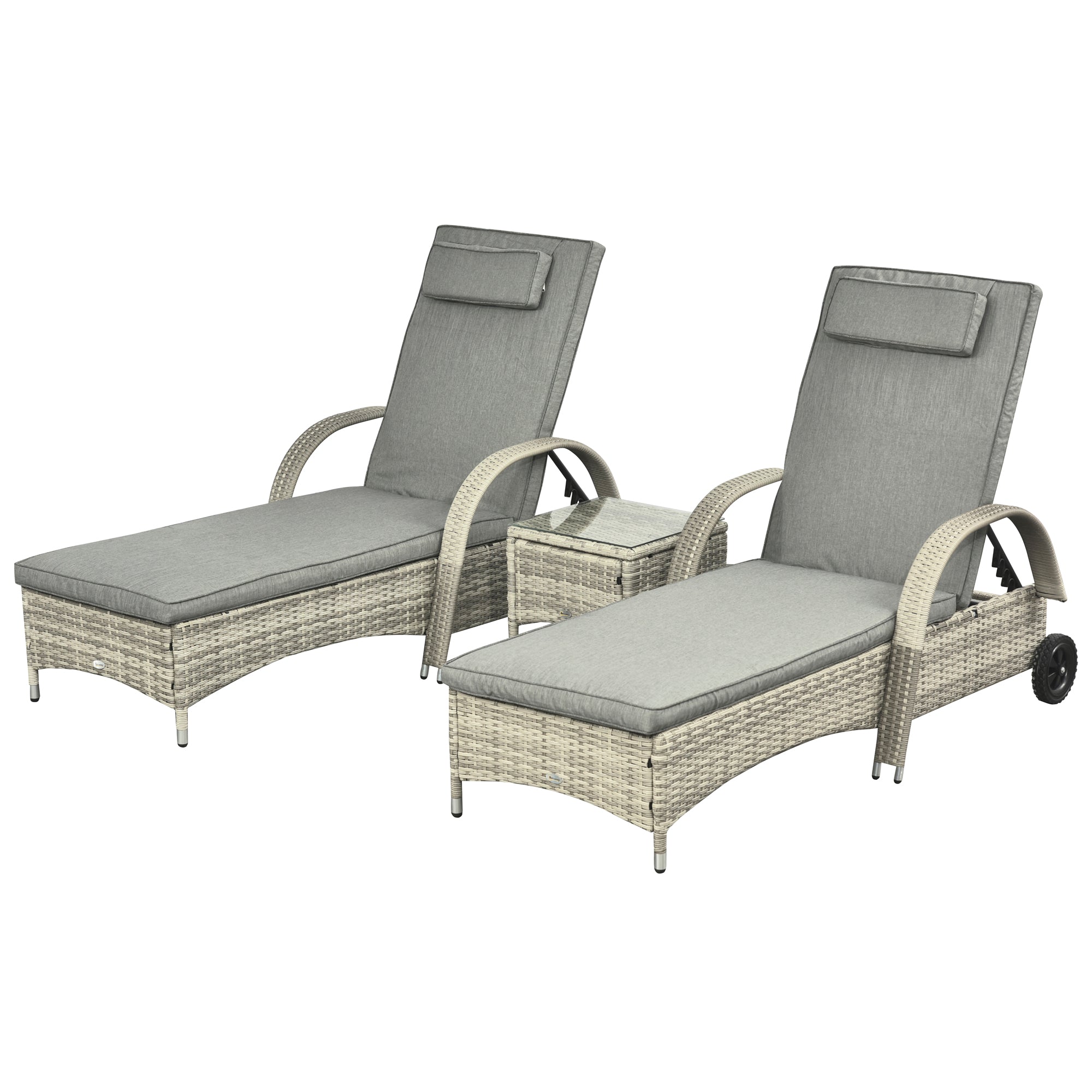 Sun Lounger Garden Table 3-Piece Garden Furniture Set, Polyrattan+Metal Gray