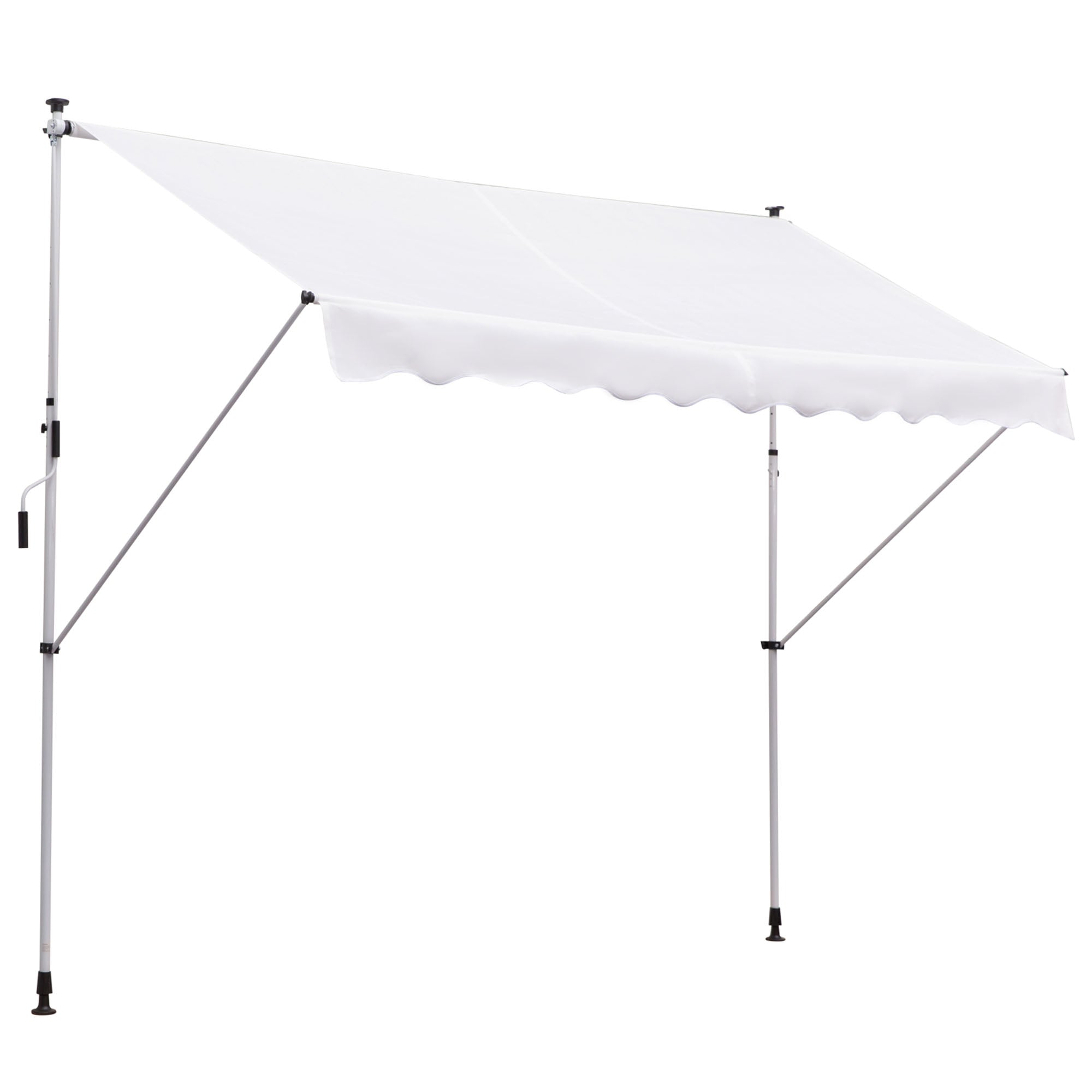 Retractable Manual Awning 300x150x170-280 cm Balcony Awning with Adjustable Height Crank and Sun Protection for Terrace Garden White