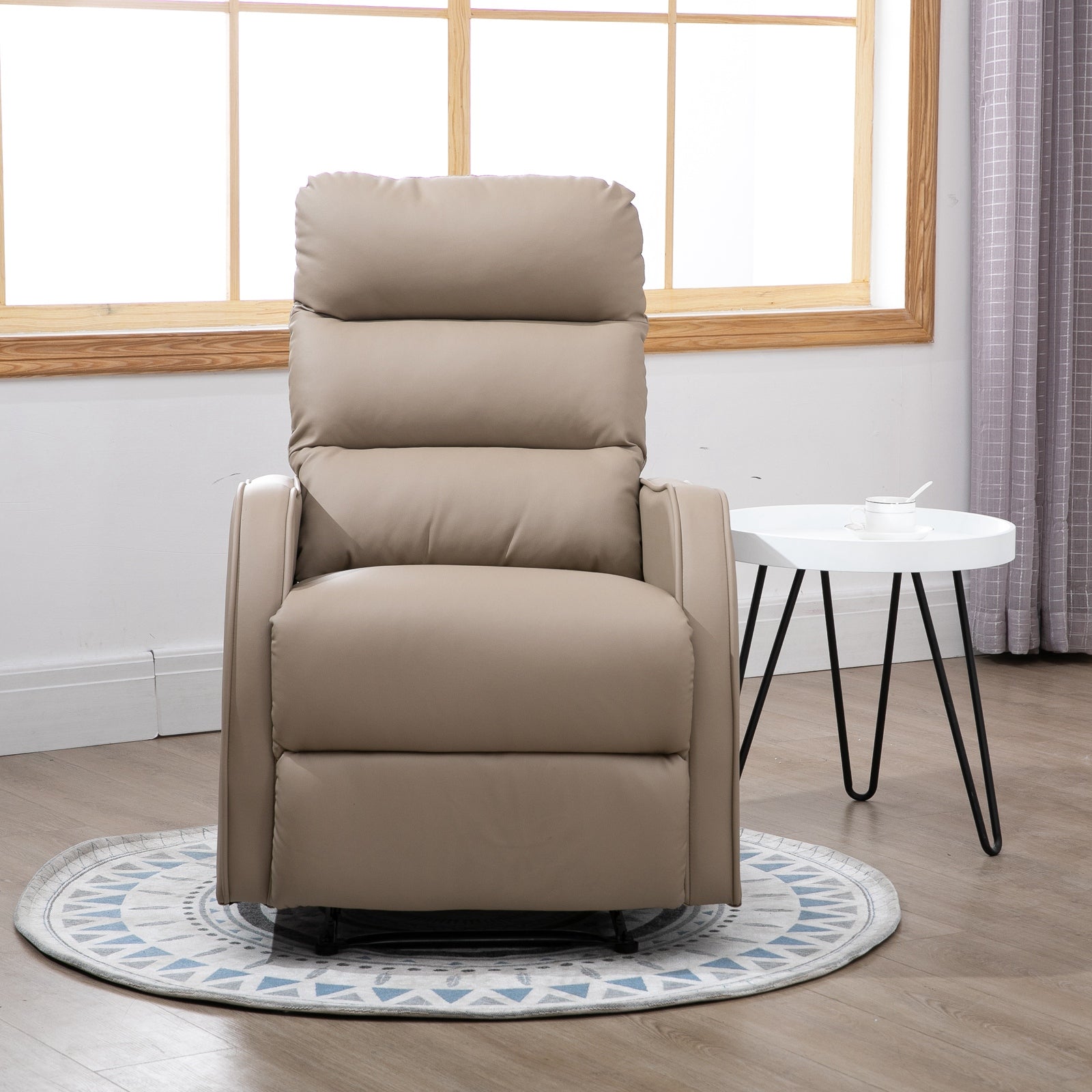 Manual Reclining Relax Armchair Upholstered in PU with Retractable Footrest Extra Padded Seat and Backrest for Living Room Office Bedroom 65x89x100 cm Brown