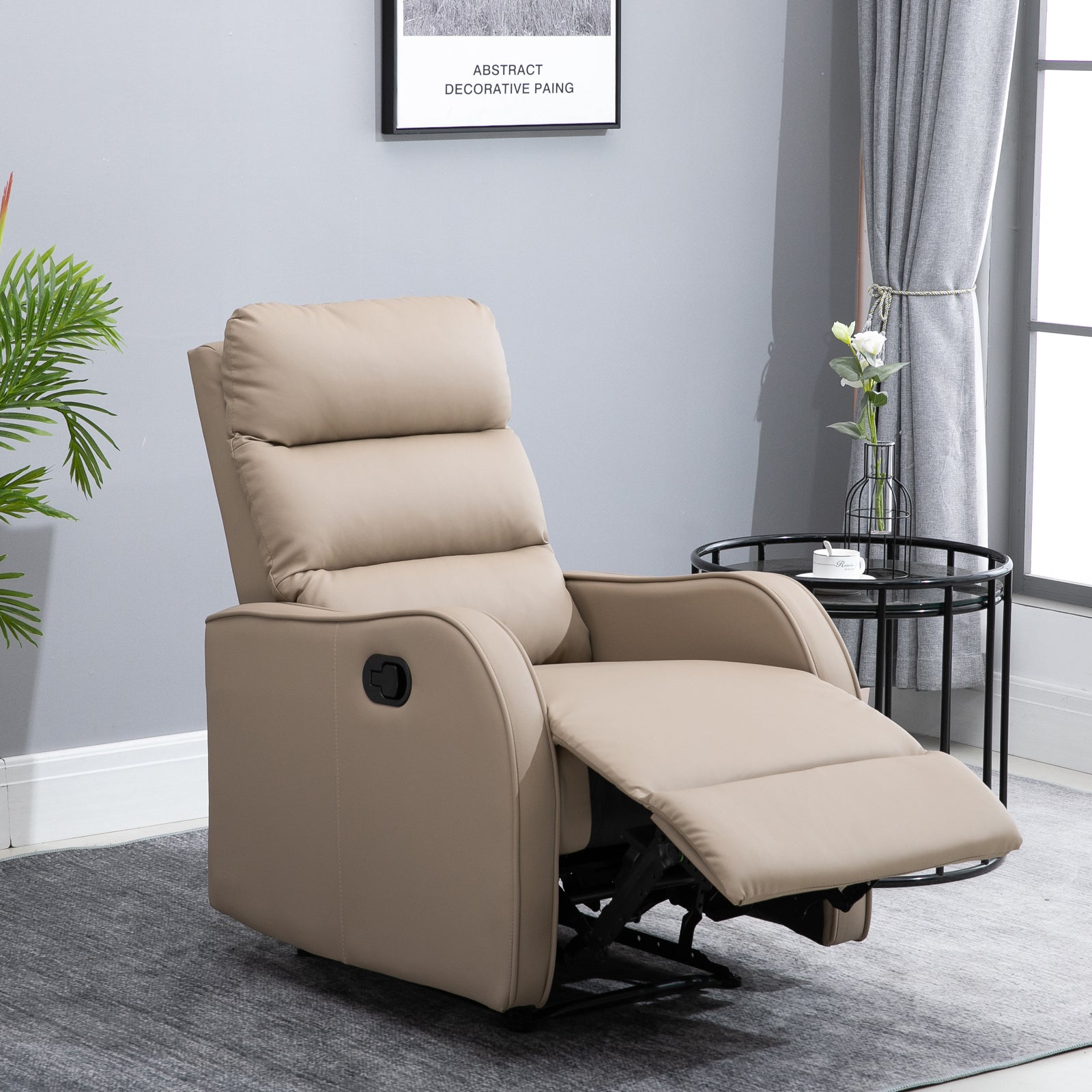 Manual Reclining Relax Armchair Upholstered in PU with Retractable Footrest Extra Padded Seat and Backrest for Living Room Office Bedroom 65x89x100 cm Brown