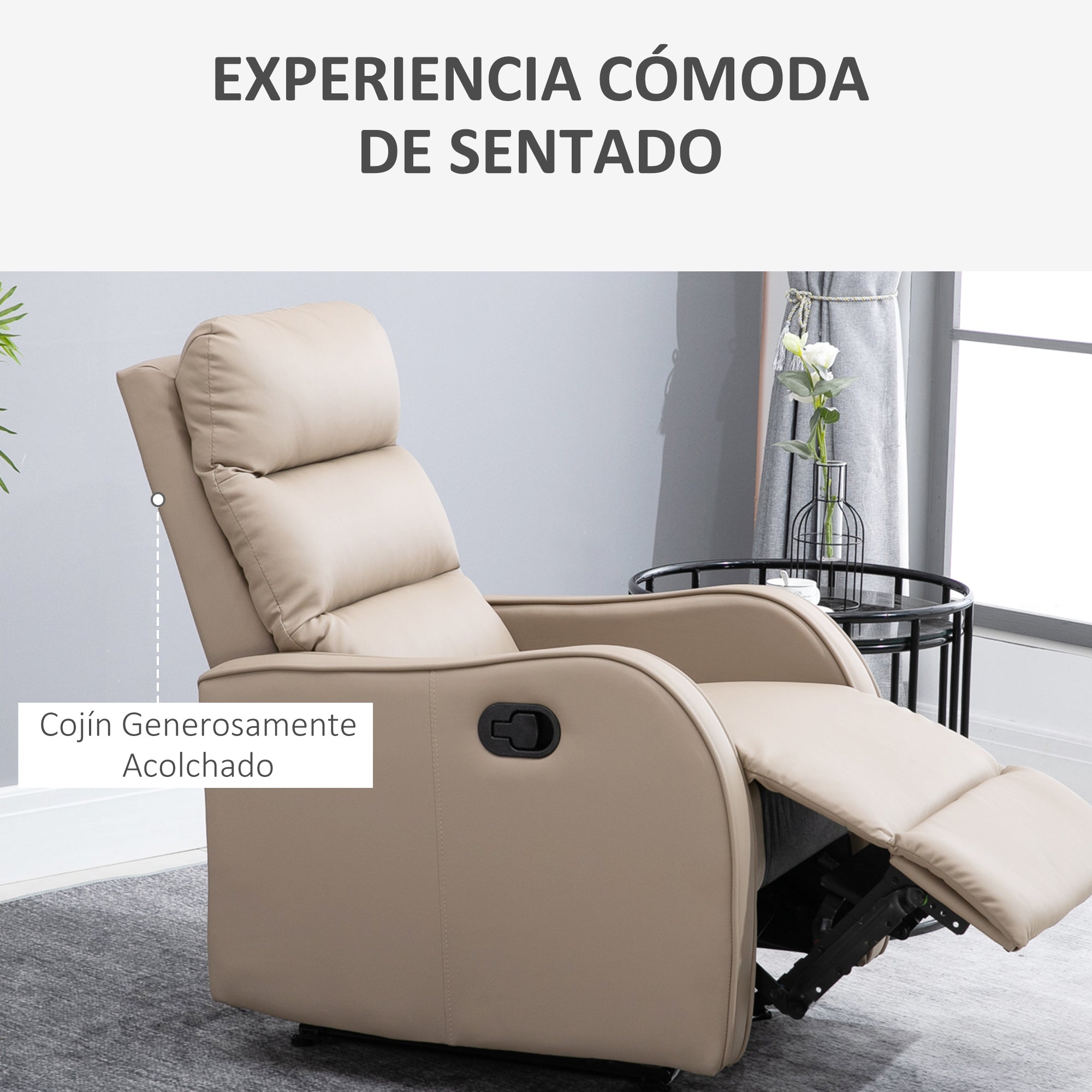 Manual Reclining Relax Armchair Upholstered in PU with Retractable Footrest Extra Padded Seat and Backrest for Living Room Office Bedroom 65x89x100 cm Brown