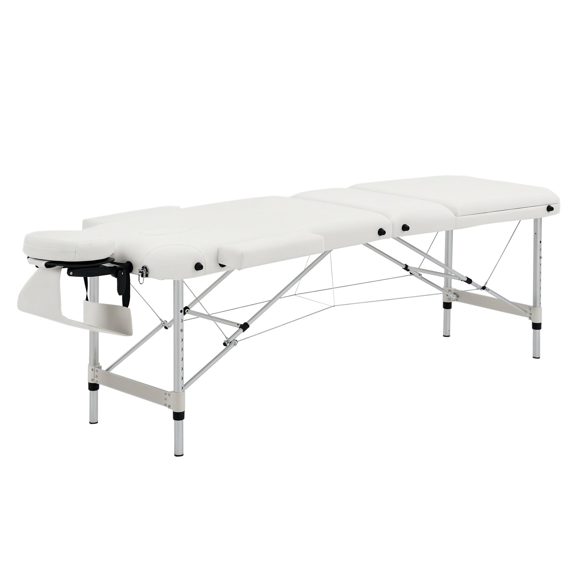 Foldable Massage Table Cosmetic Bed Adjustable Height Massage Bed Aluminum Foam Plastic White 215 x 81 x 61-84 cm