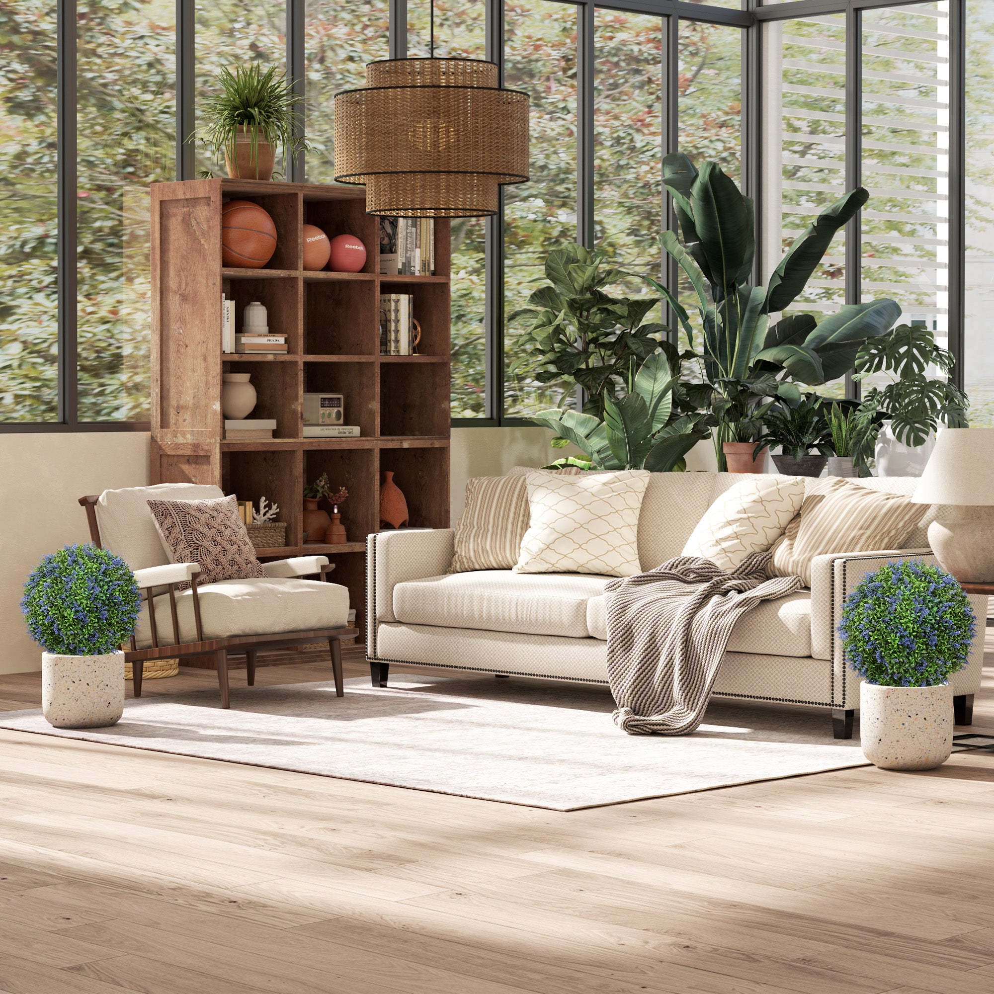 2-Piece Set Artificial Lavender 60cm Artificial Plants with UV Protection Artificial Plant realistic with ground stakes for bedroom living room office garden modern decoration