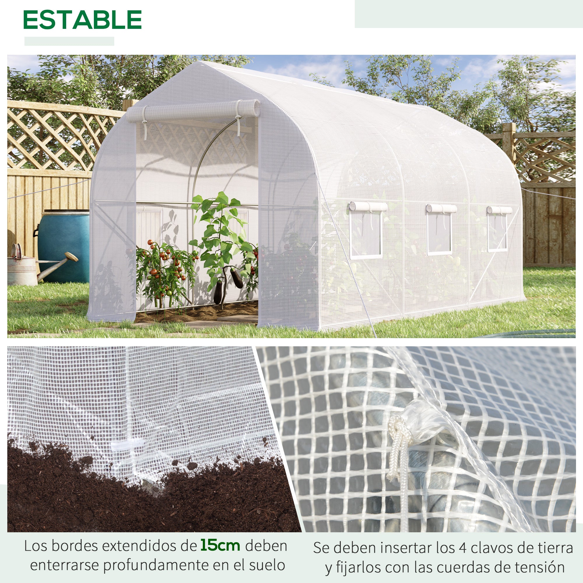 Garden Greenhouse 4x2x2 m Tunnel Type with 6 Breathable Windows and Roll-Up Zipper Door for Growing Plants Vegetables White