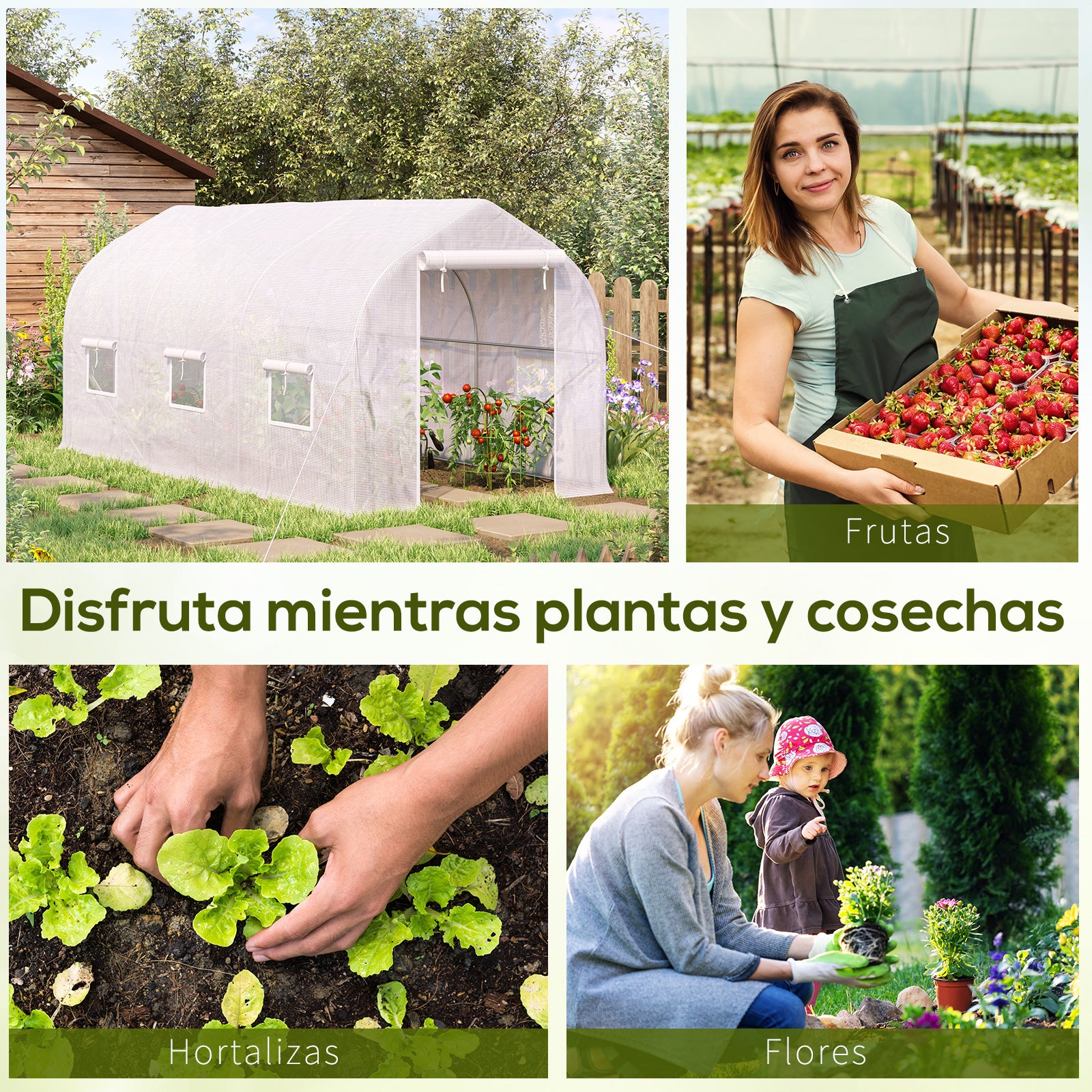 Garden Greenhouse 4x2x2 m Tunnel Type with 6 Breathable Windows and Roll-Up Zipper Door for Growing Plants Vegetables White