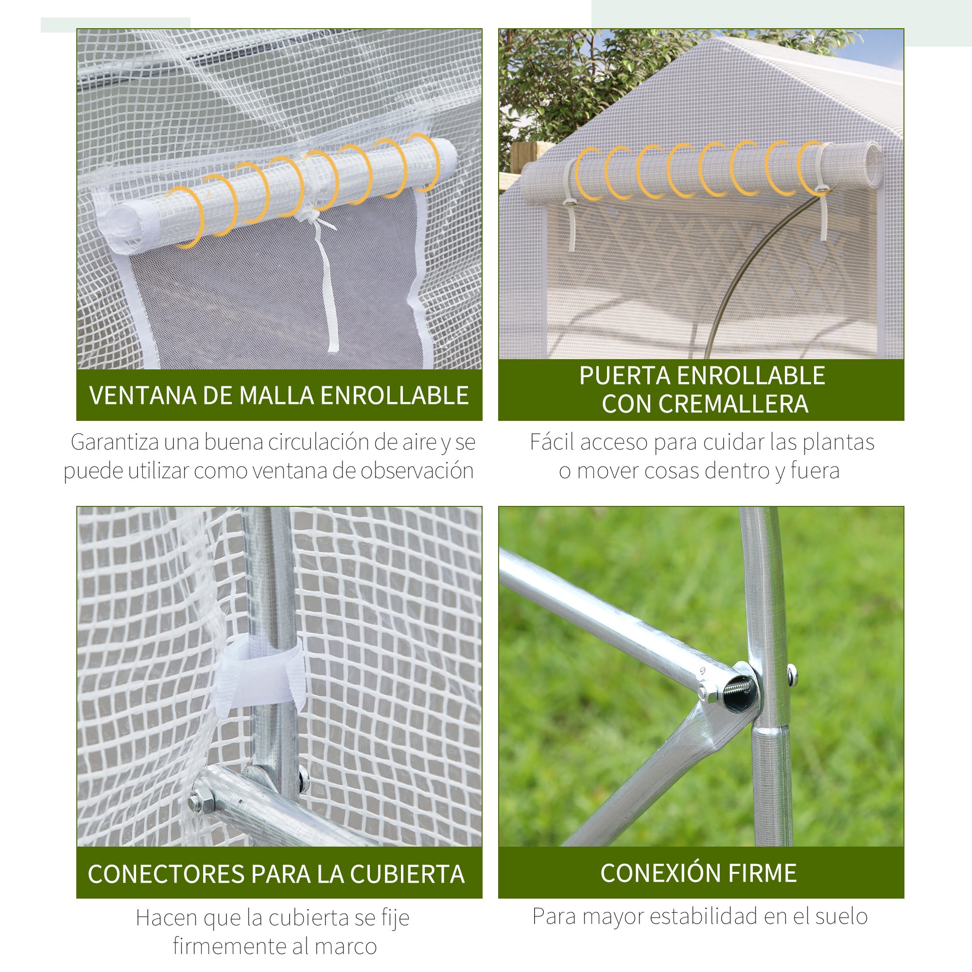 Garden Greenhouse 4x2x2 m Tunnel Type with 6 Breathable Windows and Roll-Up Zipper Door for Growing Plants Vegetables White