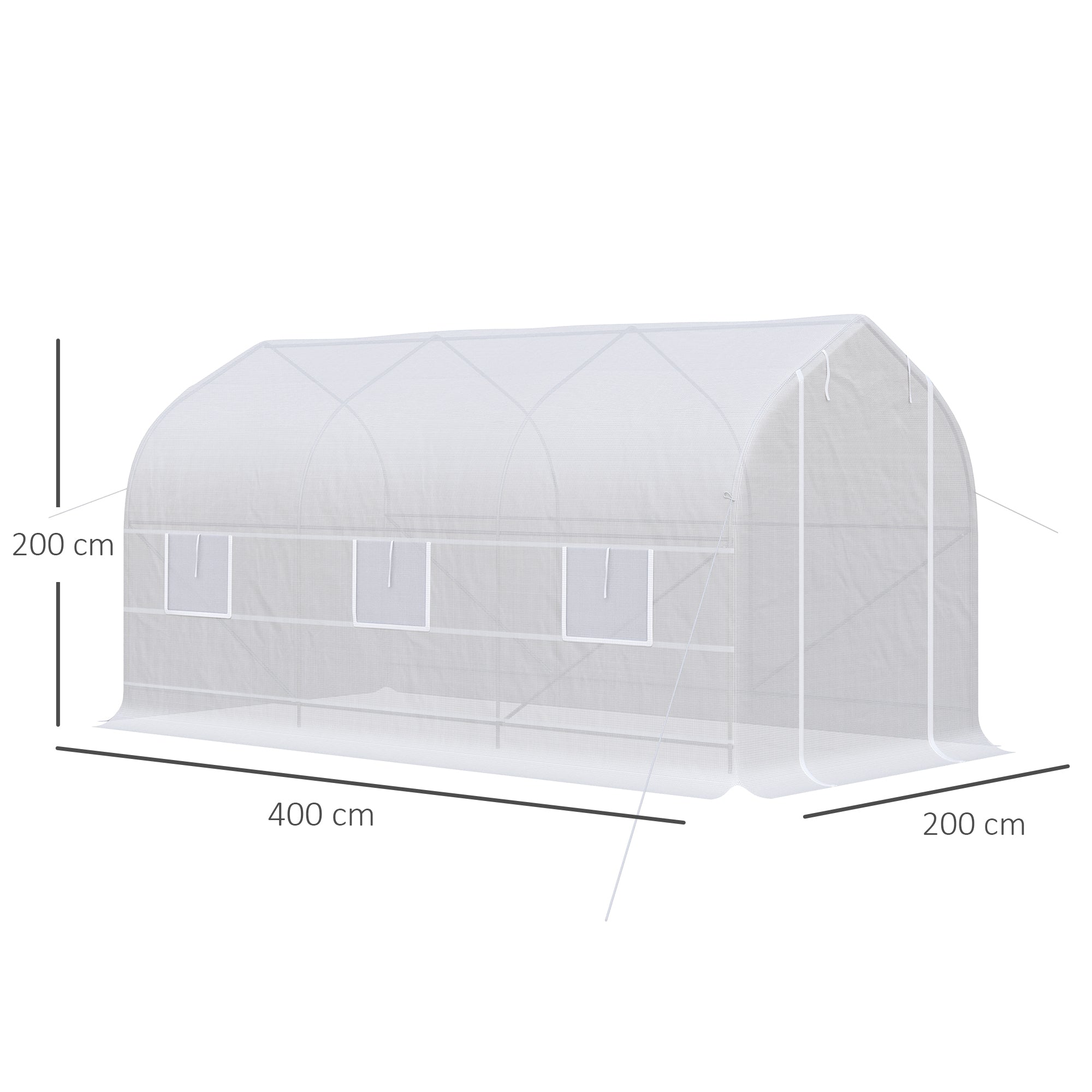 Garden Greenhouse 4x2x2 m Tunnel Type with 6 Breathable Windows and Roll-Up Zipper Door for Growing Plants Vegetables White