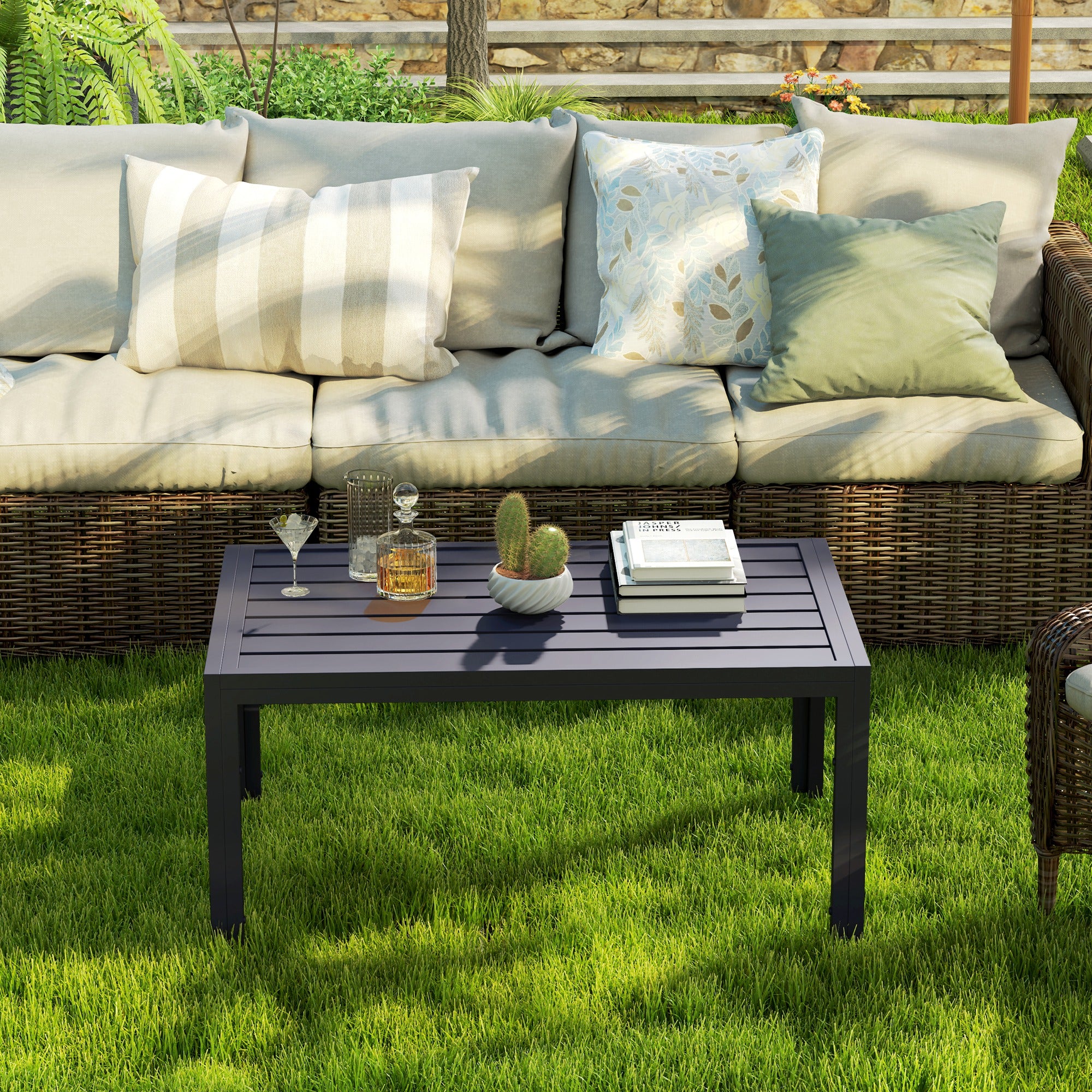 Rectangular Steel Balcony Coffee Table – Weather-Resistant Outdoor/Patio Coffee Table, 101.5 x 61 x 46 cm (40" x 24" x 18"), Gray