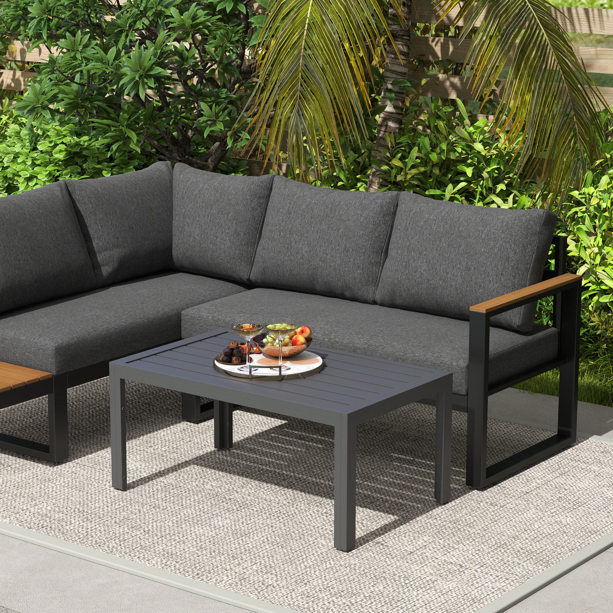 Rectangular Steel Balcony Coffee Table – Weather-Resistant Outdoor/Patio Coffee Table, 101.5 x 61 x 46 cm (40" x 24" x 18"), Gray