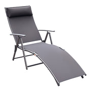 Folding Sun Lounger Beach Chair with Pillow Recliner with 7-Position Adjustable Backrest Sun Lounger Recliner Sun Lounger Garden Chair up to 165 kg load capacity, for garden vacation outdoor, Gray