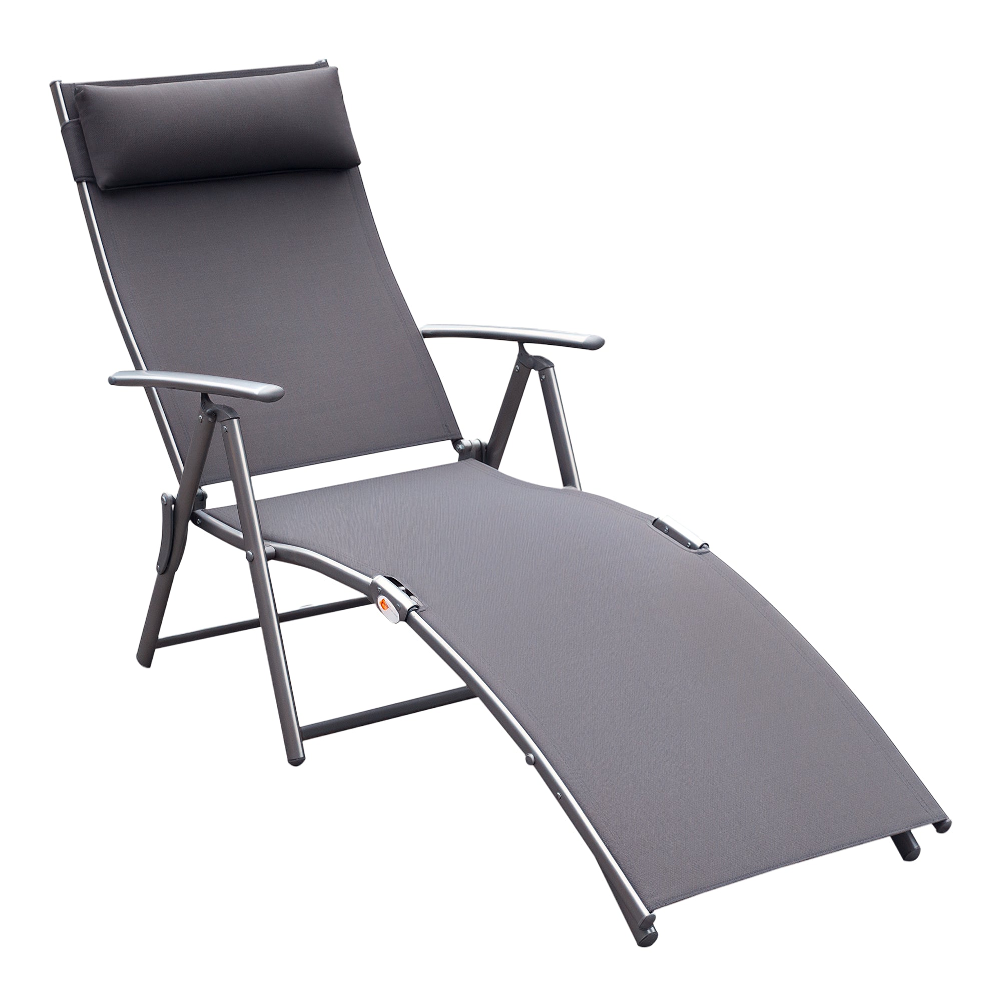 Folding Sun Lounger Beach Chair with Pillow Recliner with 7-Position Adjustable Backrest Sun Lounger Recliner Sun Lounger Garden Chair up to 165 kg load capacity, for garden vacation outdoor, Gray