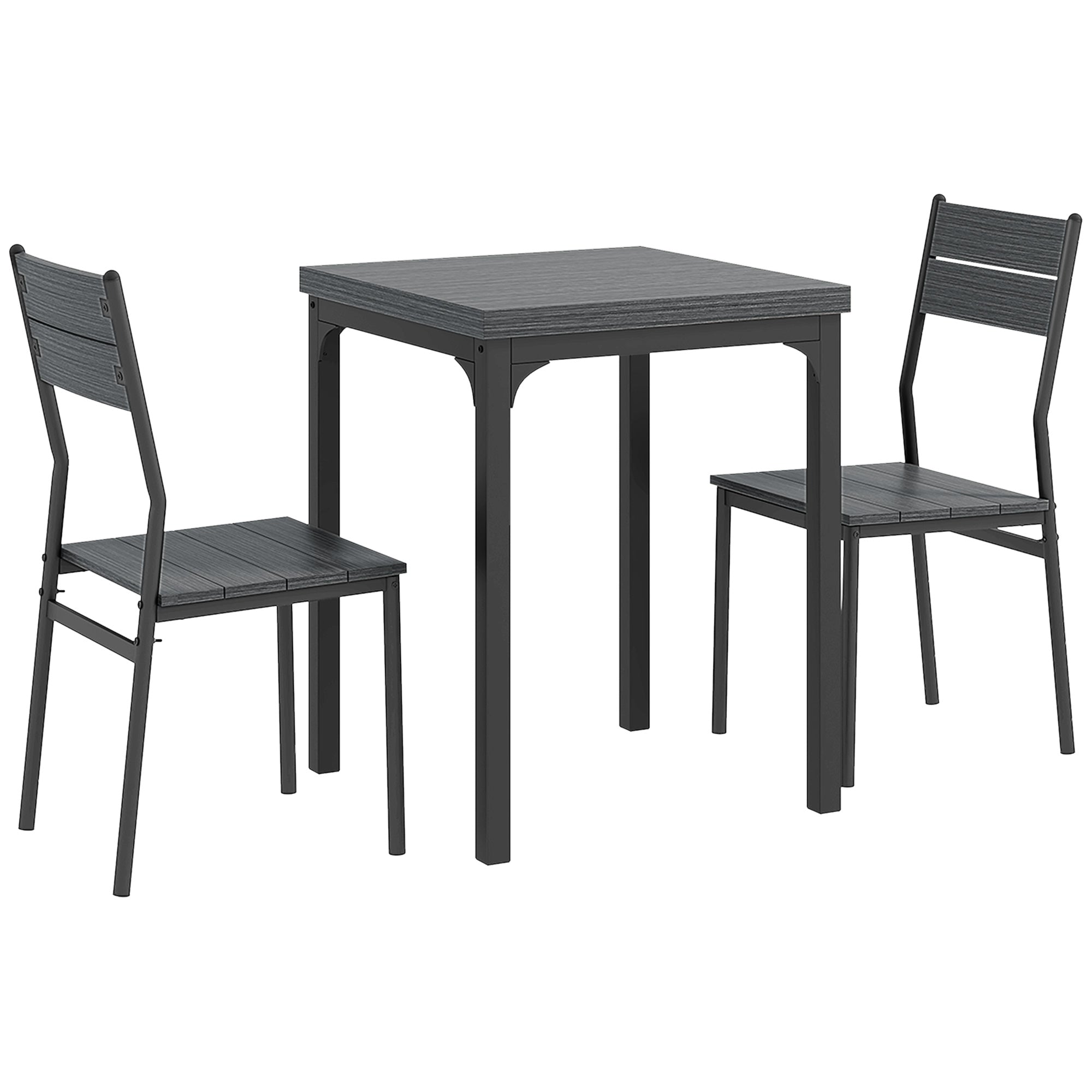 3-Piece Dining Set — Kitchen Table with 2 Chairs, Gray Metal Frame
