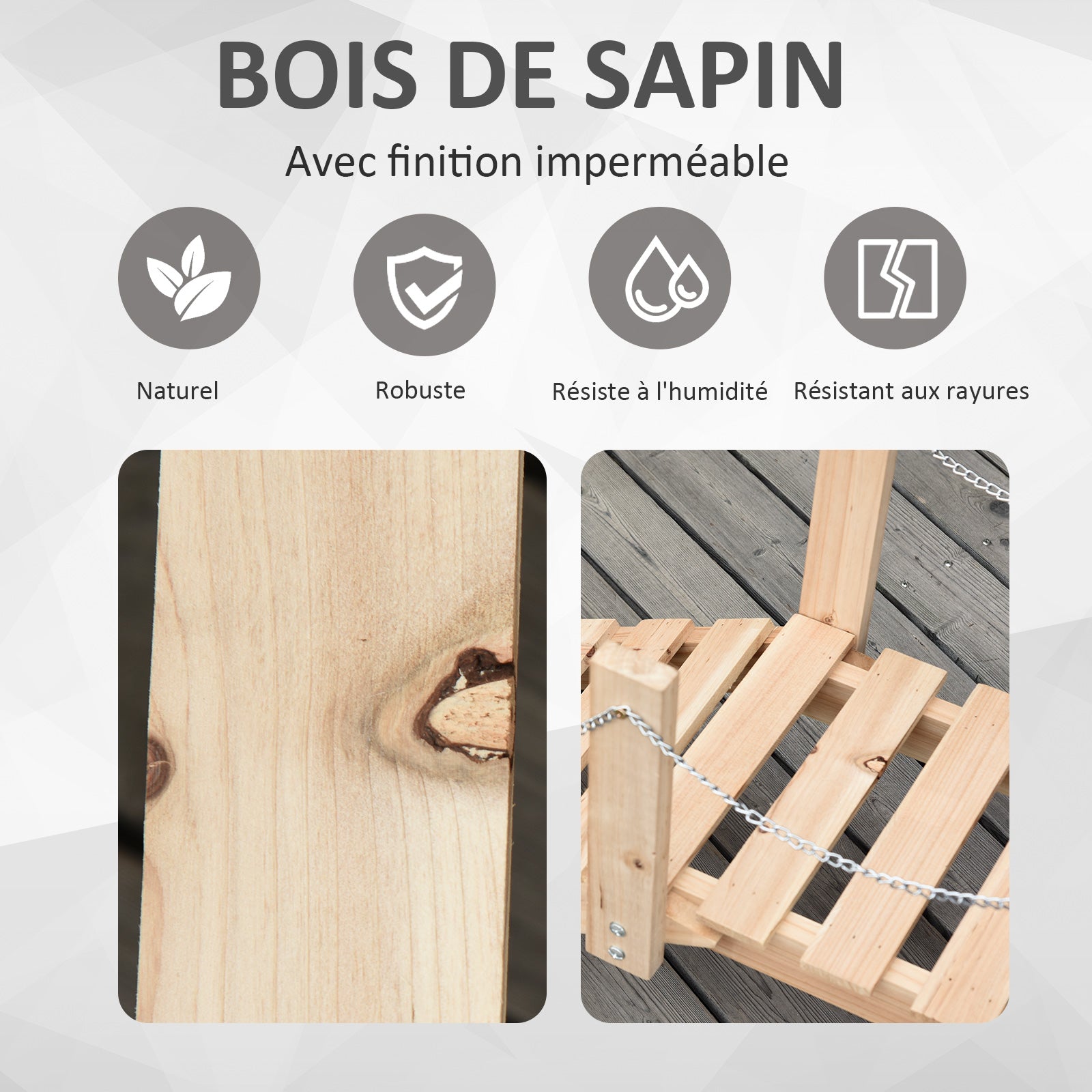 Garden Wooden Bridge - Pond Bridge - Wood Bridge - Garden Decoration Dimensions 100L x 32W x 48H cm - Fir Wood