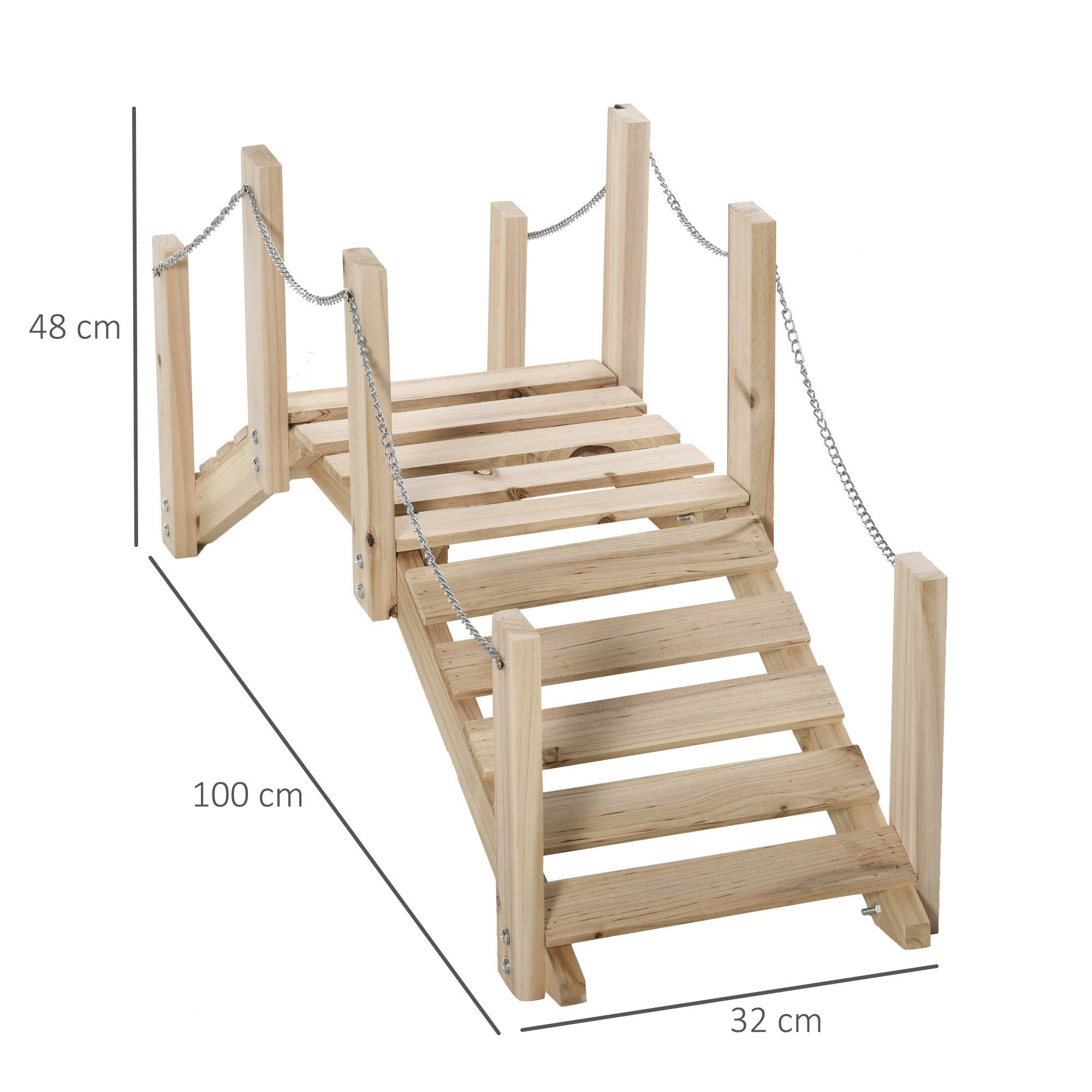Garden Wooden Bridge - Pond Bridge - Wood Bridge - Garden Decoration Dimensions 100L x 32W x 48H cm - Fir Wood