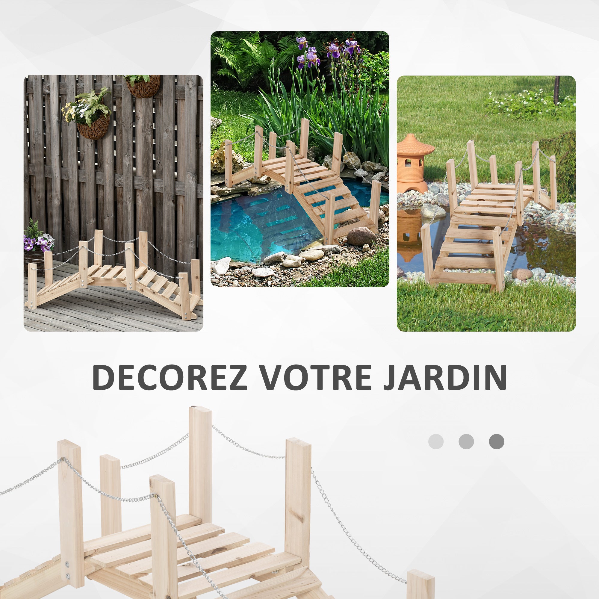 Garden Wooden Bridge - Pond Bridge - Wood Bridge - Garden Decoration Dimensions 100L x 32W x 48H cm - Fir Wood
