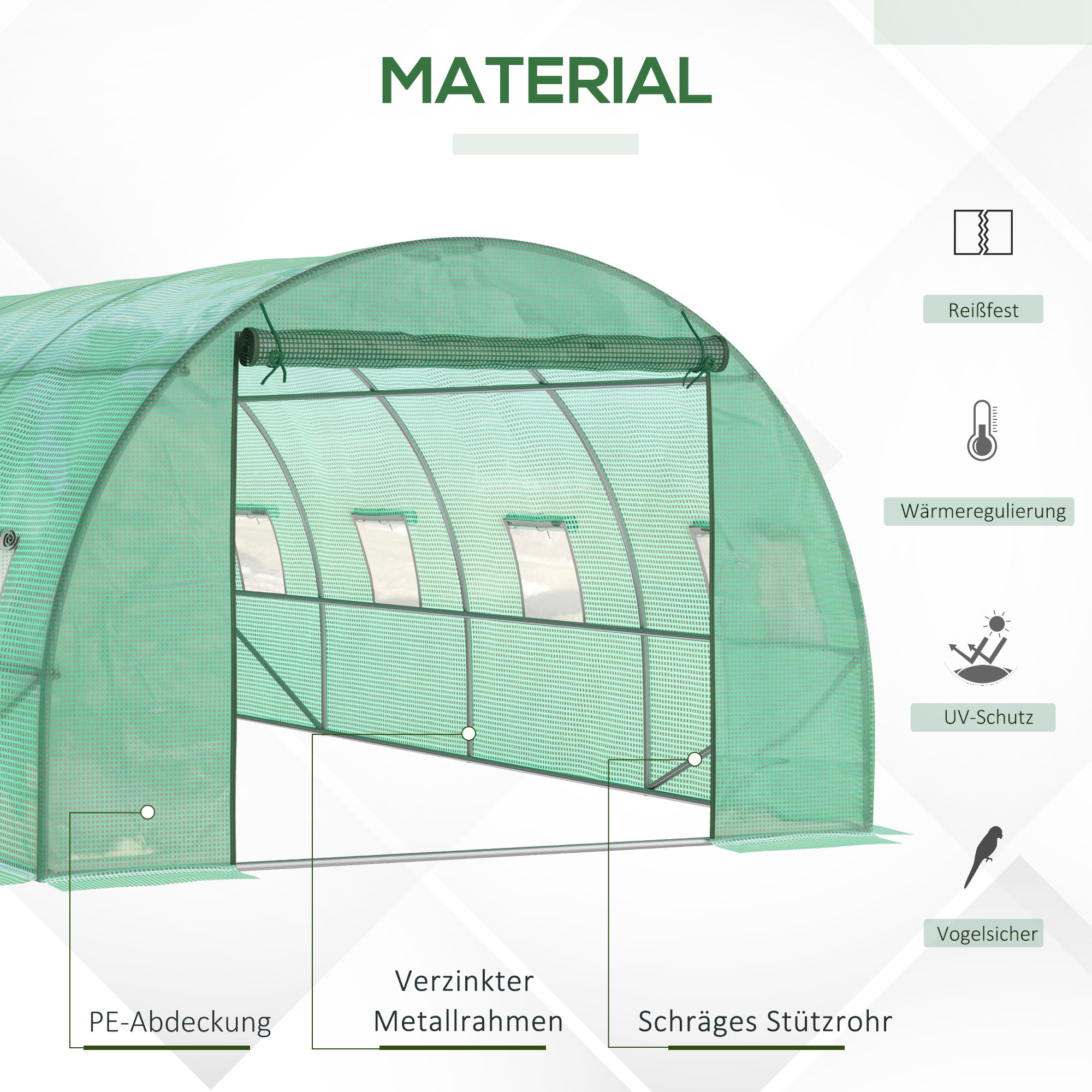 Greenhouse approx. 6 x 3 x 2 m Foil Greenhouse with 8 Windows, Roll-Up Door, Roll-up Side Panels, UV-Resistant Foil Tunnel, Winterproof Tomato House with Ground Anchors, Green