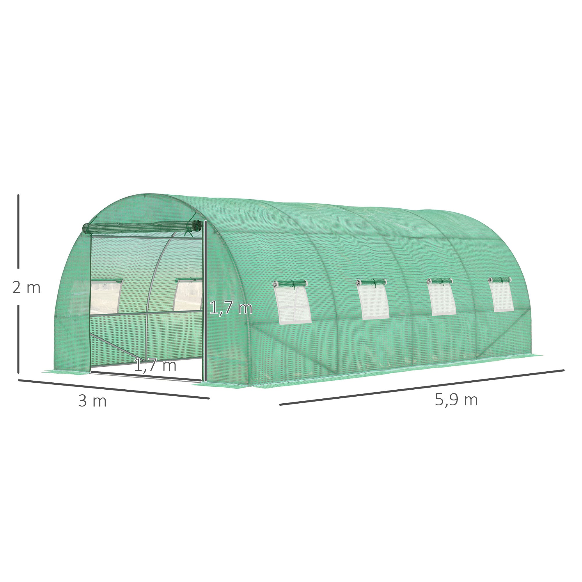 Greenhouse approx. 6 x 3 x 2 m Foil Greenhouse with 8 Windows, Roll-Up Door, Roll-up Side Panels, UV-Resistant Foil Tunnel, Winterproof Tomato House with Ground Anchors, Green