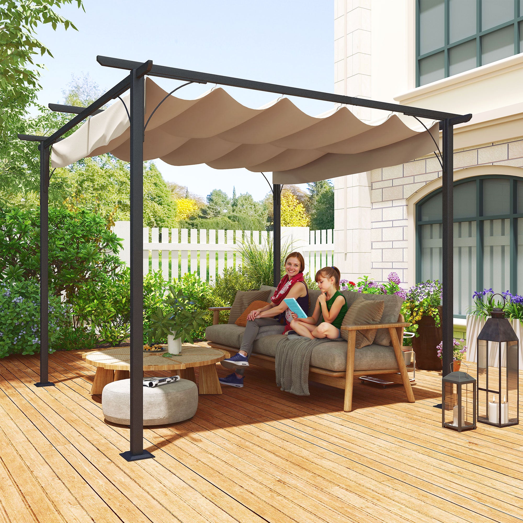 Pergola Waterproof Pavilion 3 x 3 m Patio Cover with Sliding Roof, UV Protection for Garden Beige