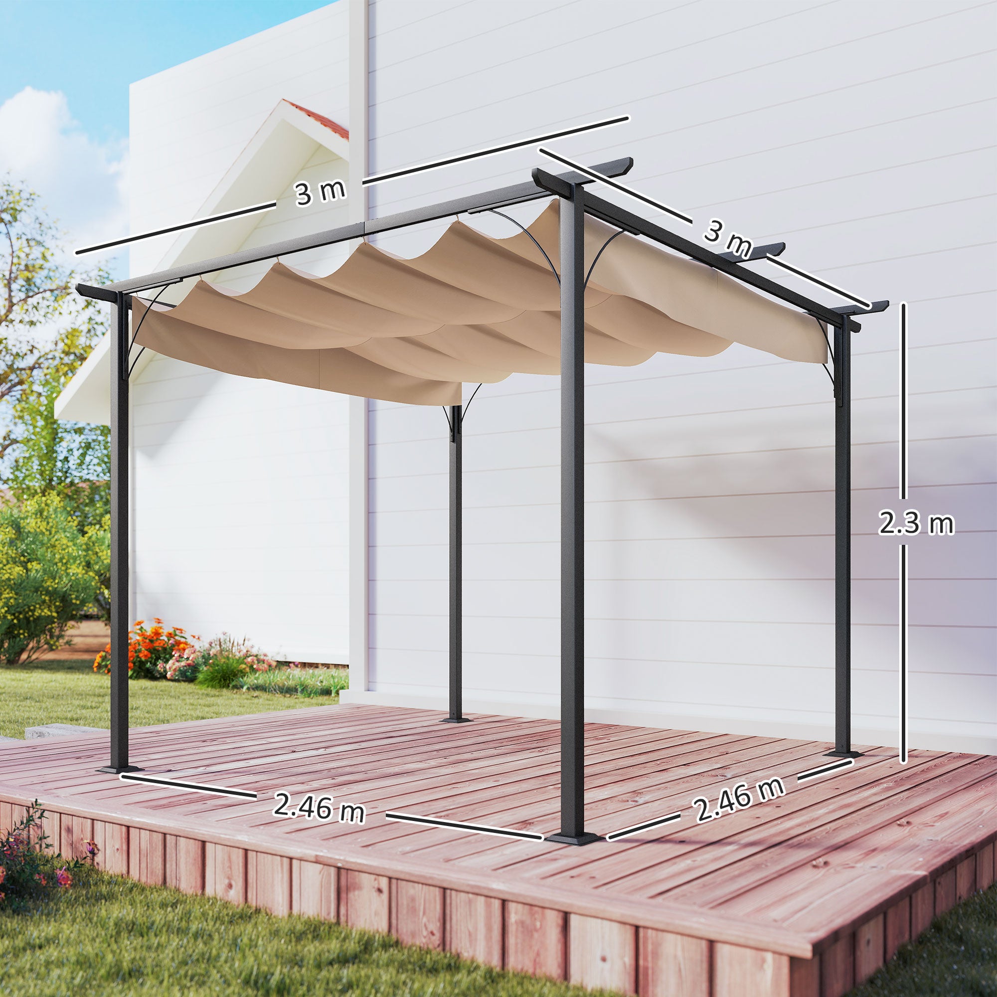 Pergola Waterproof Pavilion 3 x 3 m Patio Cover with Sliding Roof, UV Protection for Garden Beige