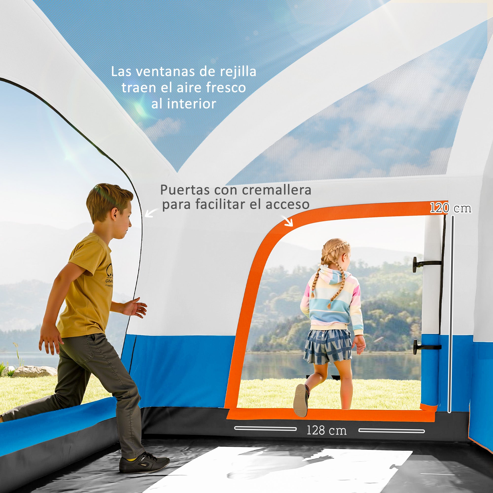 Family Camping Tent for 4-6 People Tunnel Type Camping Tent with 2 Rooms Porch Waterproof 3000 mm Anti-UV for Fishing Hiking Light Blue