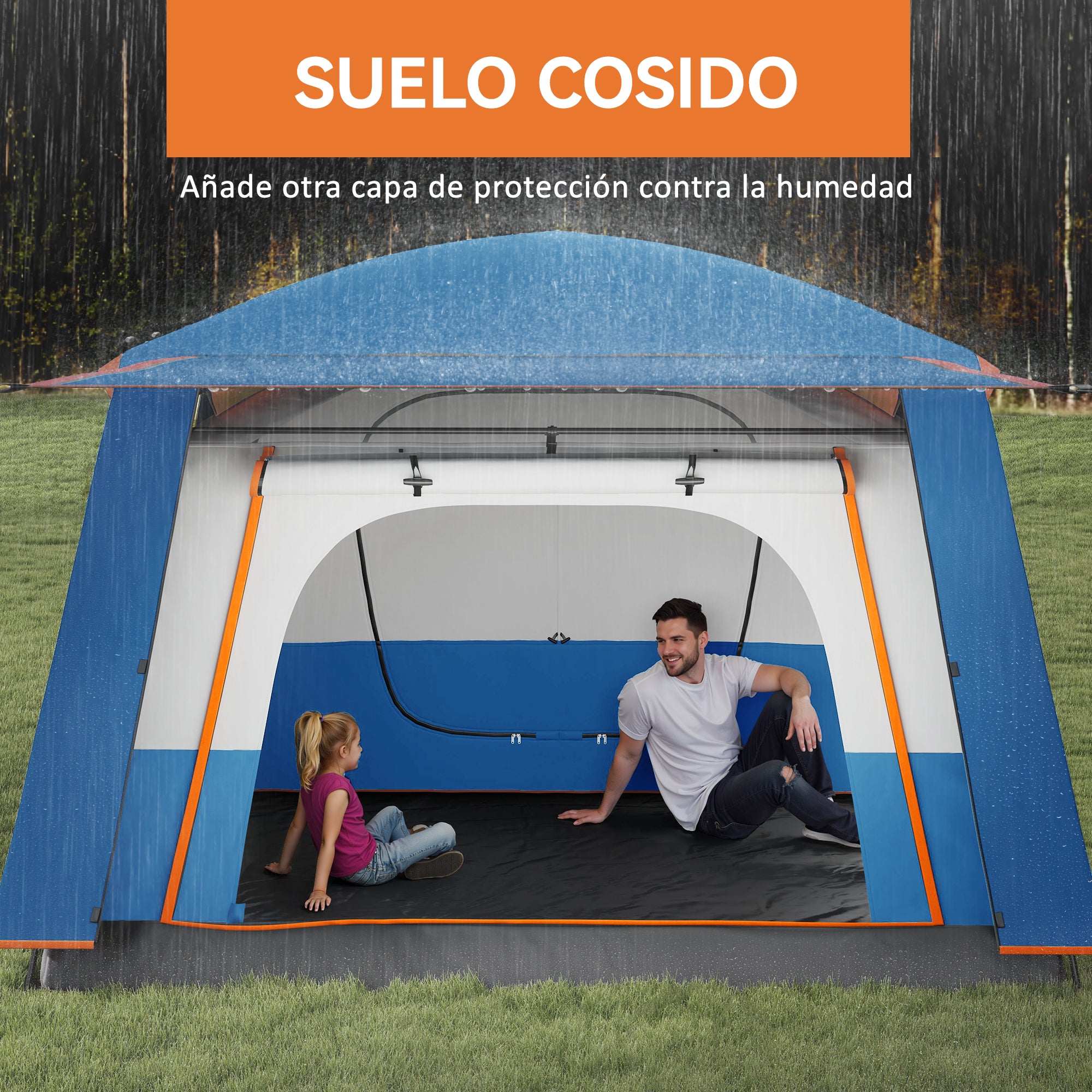 Family Camping Tent for 4-6 People Tunnel Type Camping Tent with 2 Rooms Porch Waterproof 3000 mm Anti-UV for Fishing Hiking Light Blue