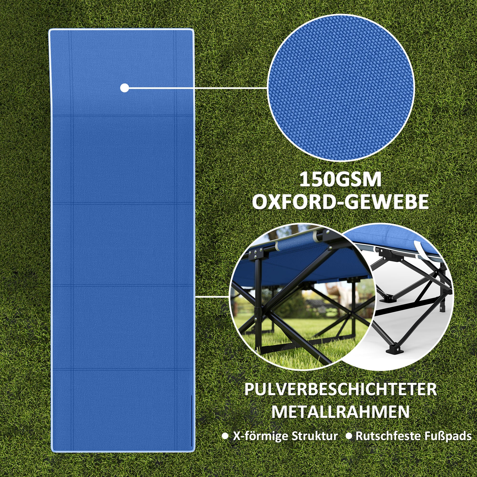 Folding Camp Bed with Mattress, Pillow, Side Pocket 190 x 65 x 37 cm Camping Cot for Adults Guest Bed up to 150 kg Folding Bed for Outdoor, Garden Camping Travel Blue