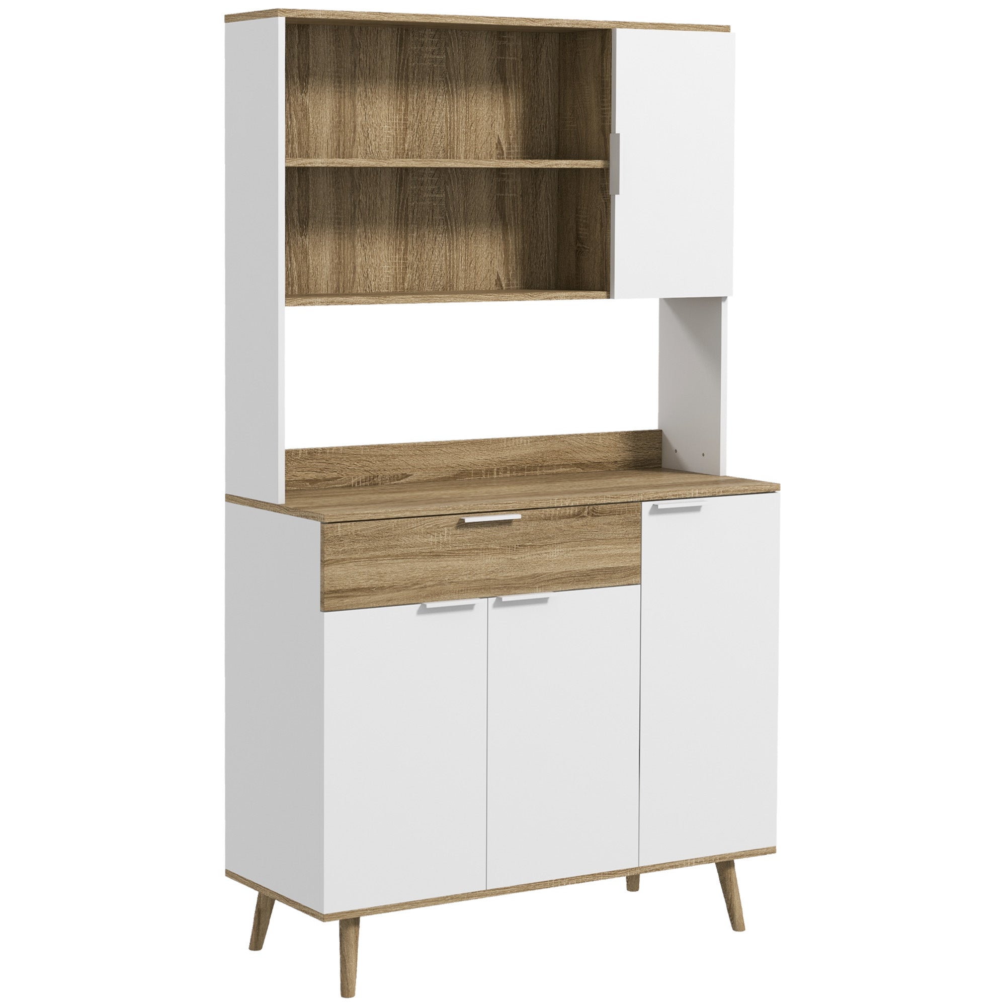 Kitchen Cabinet, Kitchen Buffet, 4 Doors with Adjustable Shelves, 1 Drawer, Scandinavian Design, 98 x 39 x 180 cm, White and Natural