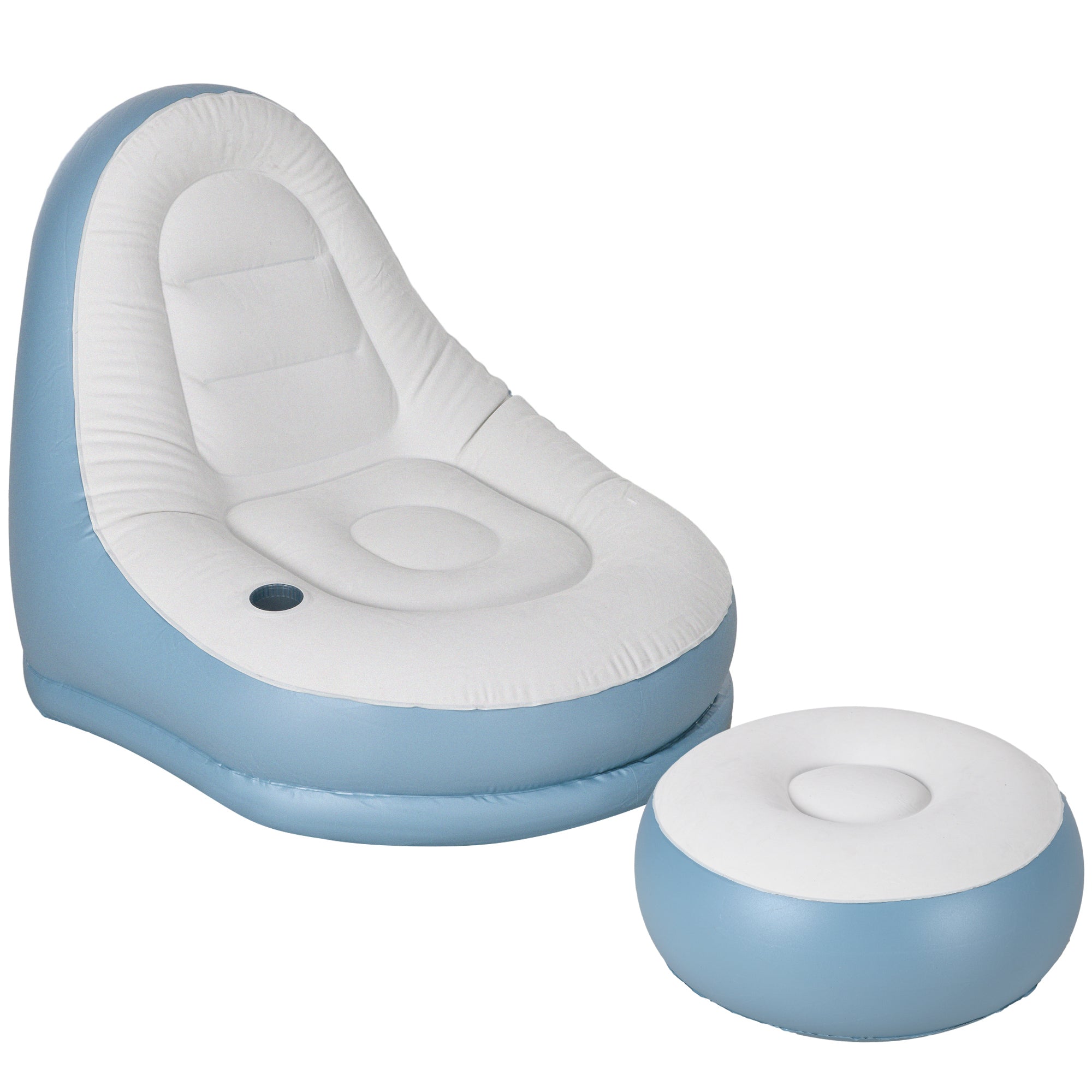 Inflatable Sofa, Inflatable Chair with Footstool Air Sofa with Cup Holder, for Camping, Home, White, 125 x 100 x 87 cm