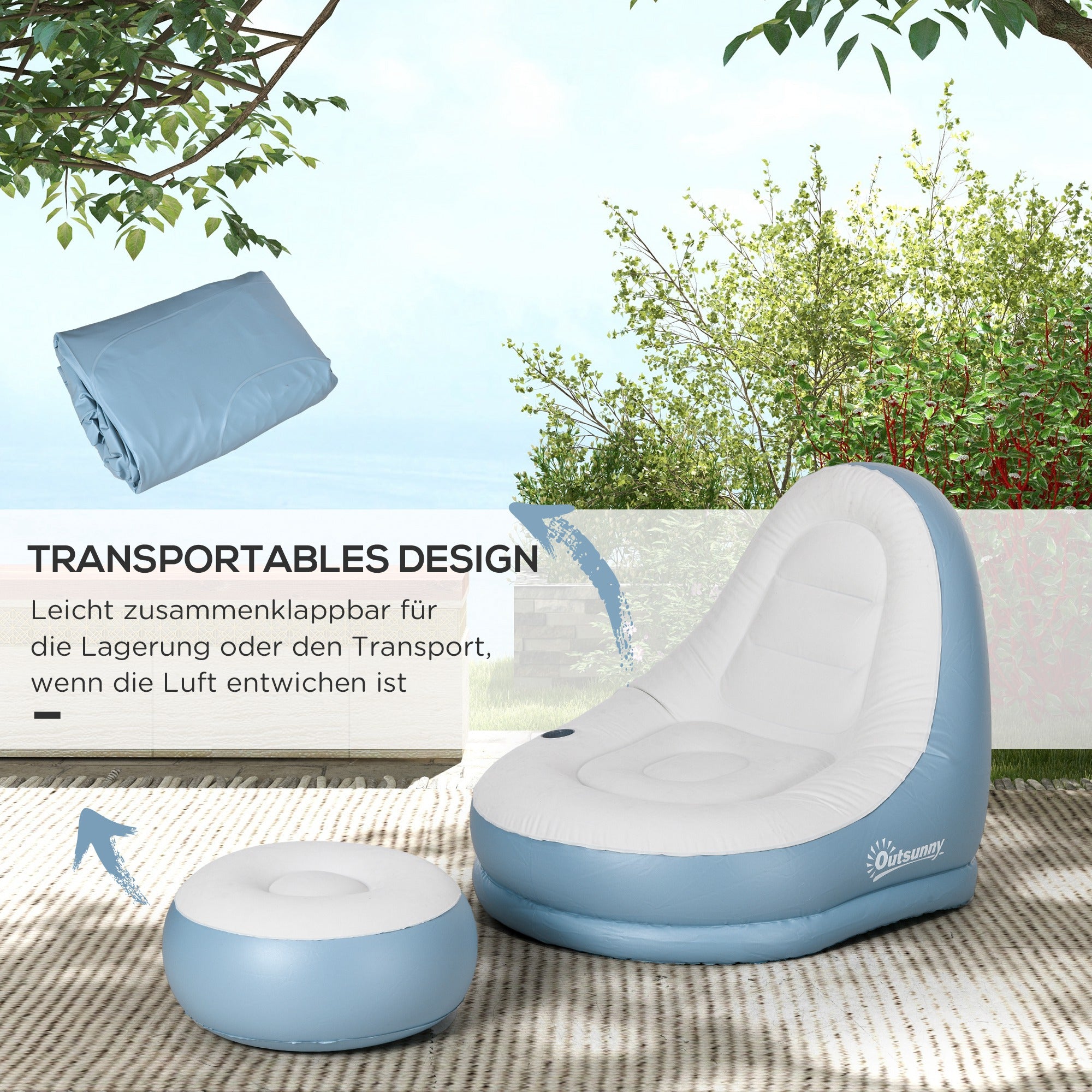 Inflatable Sofa, Inflatable Chair with Footstool Air Sofa with Cup Holder, for Camping, Home, White, 125 x 100 x 87 cm