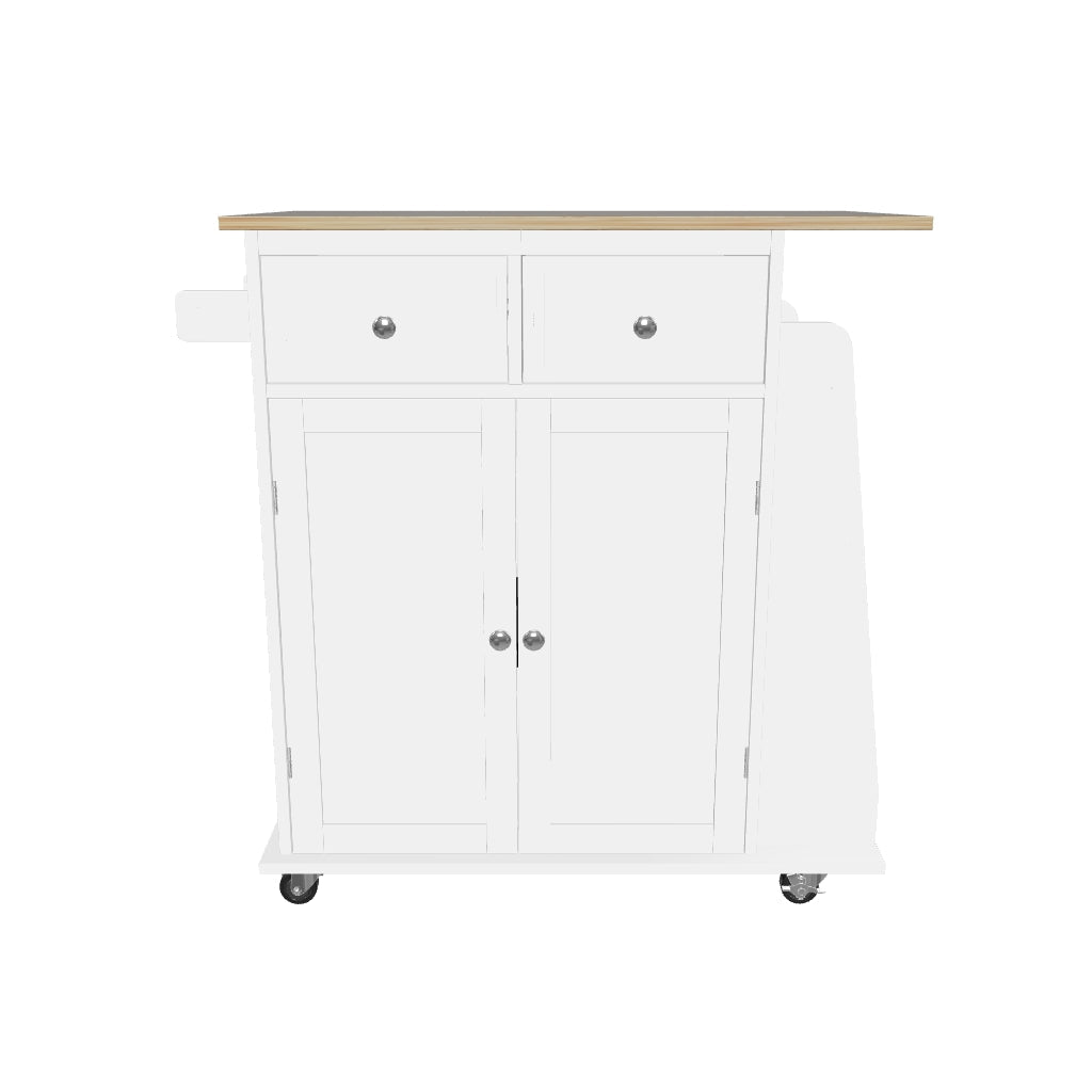 HOMCOM Køkkenvogn med Hjul, Serveringstrolley med 2 Skuffer, Opbevaringsskab, Justerbar Inderskuffe, 3 Krydderskabe og Hængestang 89x45x89.5 cm Hvid