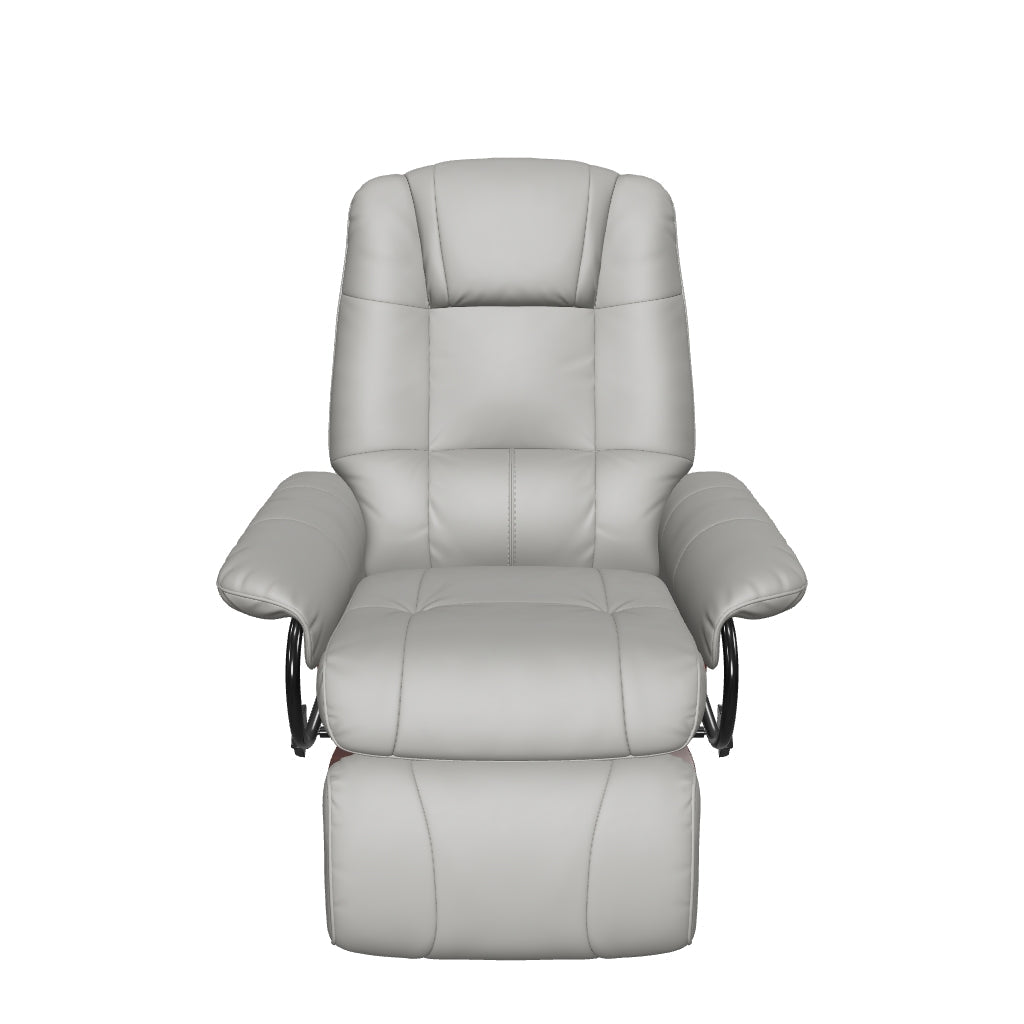HOMCOM Relaxsessel Drehstuhl mit Liegefunktion, Fußstütze, Relaxsessel mit Armlehnen, Holzbeinen für Wohnzimmer, Schlafzimmer, Kunstleder, Grau