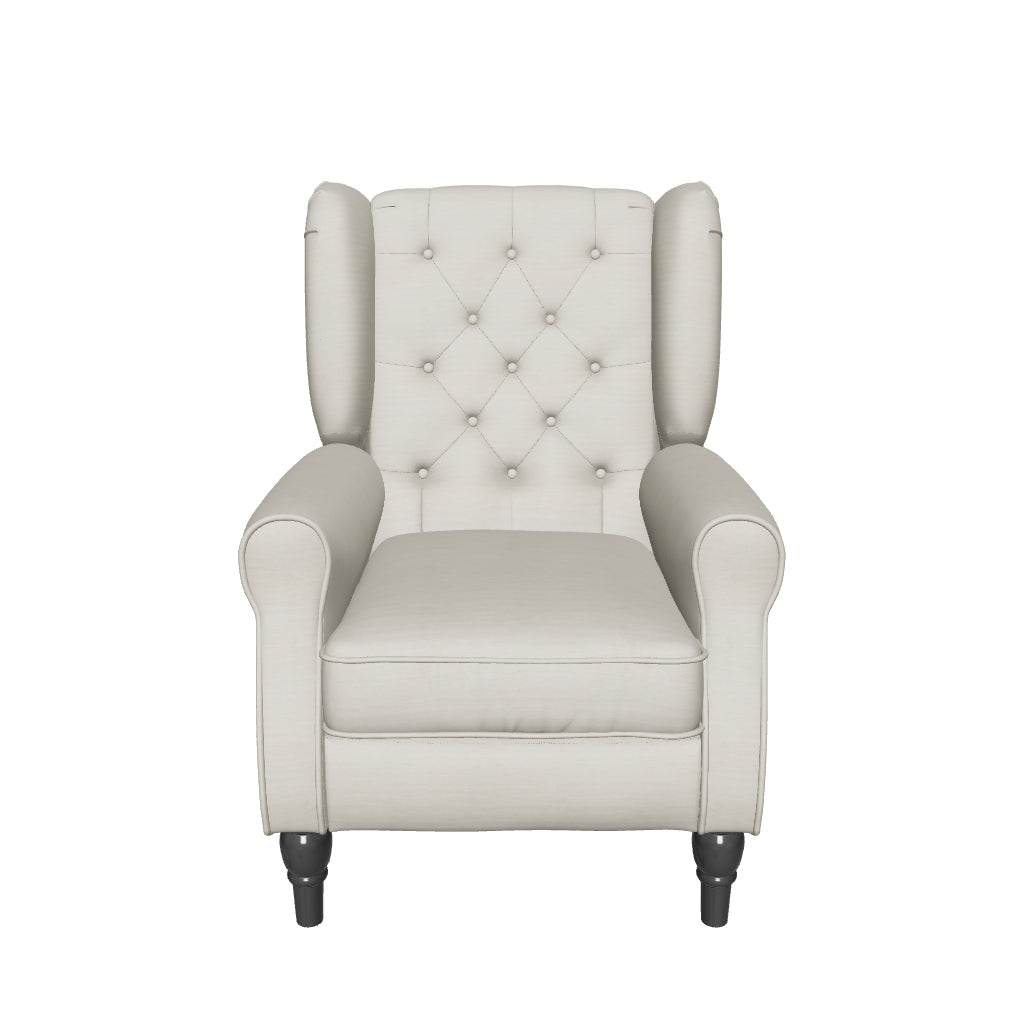 HOMCOM Кресло с Висока Наклонена Облегалка, Тапицирано Кресло с Вталени Подлакътници и Дървени Ноги, до 160 кг, Кремаво Бяло