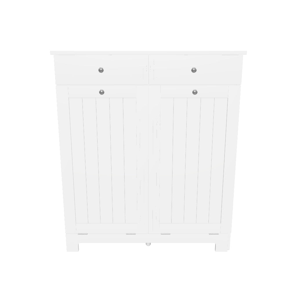 Bathroom Laundry Mobile with 2 Flip Doors and Dirty Laundry Baskets, Laundry Cabinet Wooden Mobile with 2 Drawers and Foldable Bags for Laundry, 78x38x90 cm, White