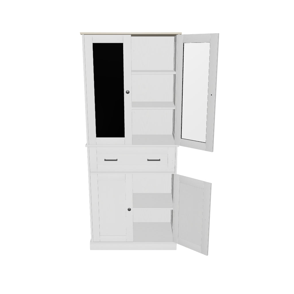 Kitchen Cabinet, Tall Cabinet with Drawer, Adjustable Shelves, Kitchen Buffet with Acrylic Doors, 2 Cabinet Compartments for Living Room, Dining Room, 76 x 40 x 182.5 cm, Cream white