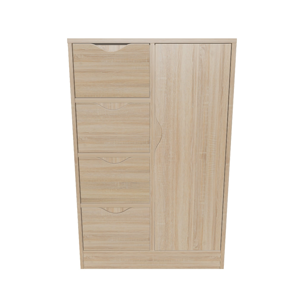 HOMCOM Sideboard för Vardagsrum med 4 Lådor, 1 Dörr och Inre Hyllförvaringsenhet för Badrum, Sovrum och Matrum 54x29x83 cm Ek