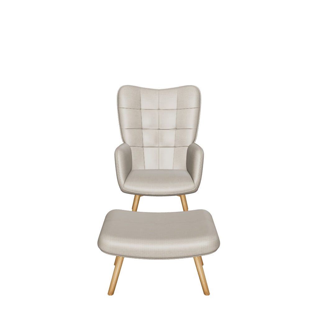 HOMCOM Sessel mit Hocker, Ohrensessel mit Hoher Rückenlehne, Holzbeine, Loungesessel mit getuftetem Design, Cord-Optik, für Wohnzimmer, Hellbraun