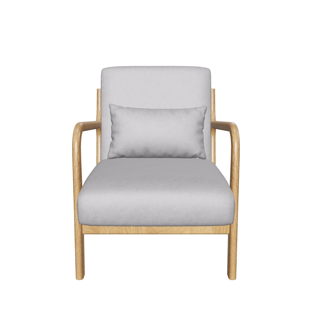 Fauteuil Lounge HOMCOM Nordic - Fauteuil de Salon avec Accoudoirs et Coussin en Bois Caoutchouc pour Chambre - Charge 120 kg - 61x78x76 cm Gris