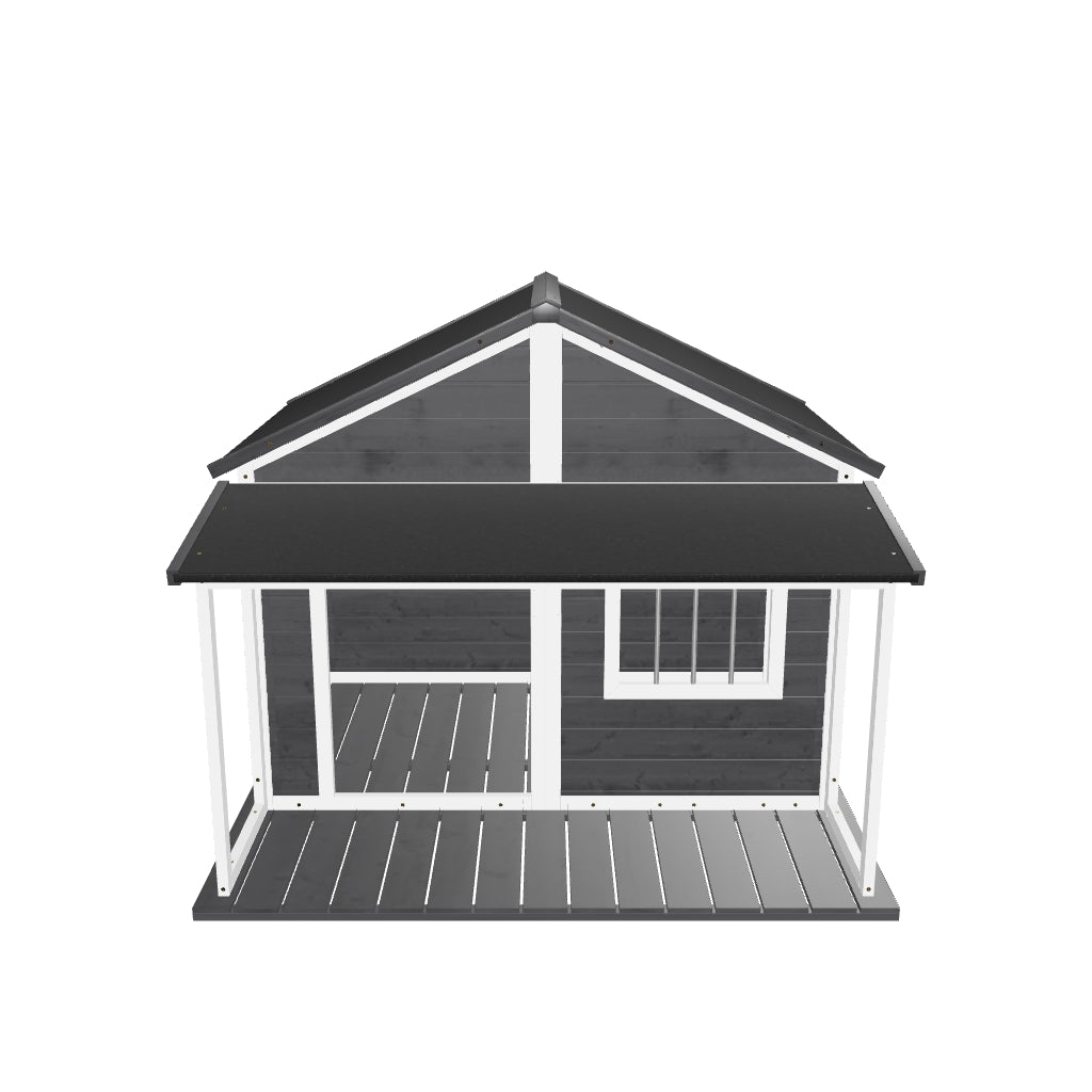 PawHut Solid Wood Hundehus - Lille Dyrehus med Terrasse & Asfalt Tag - Udenfor Vejrbestandig Beskyttelse - Grå 124 x 112 x 105 cm