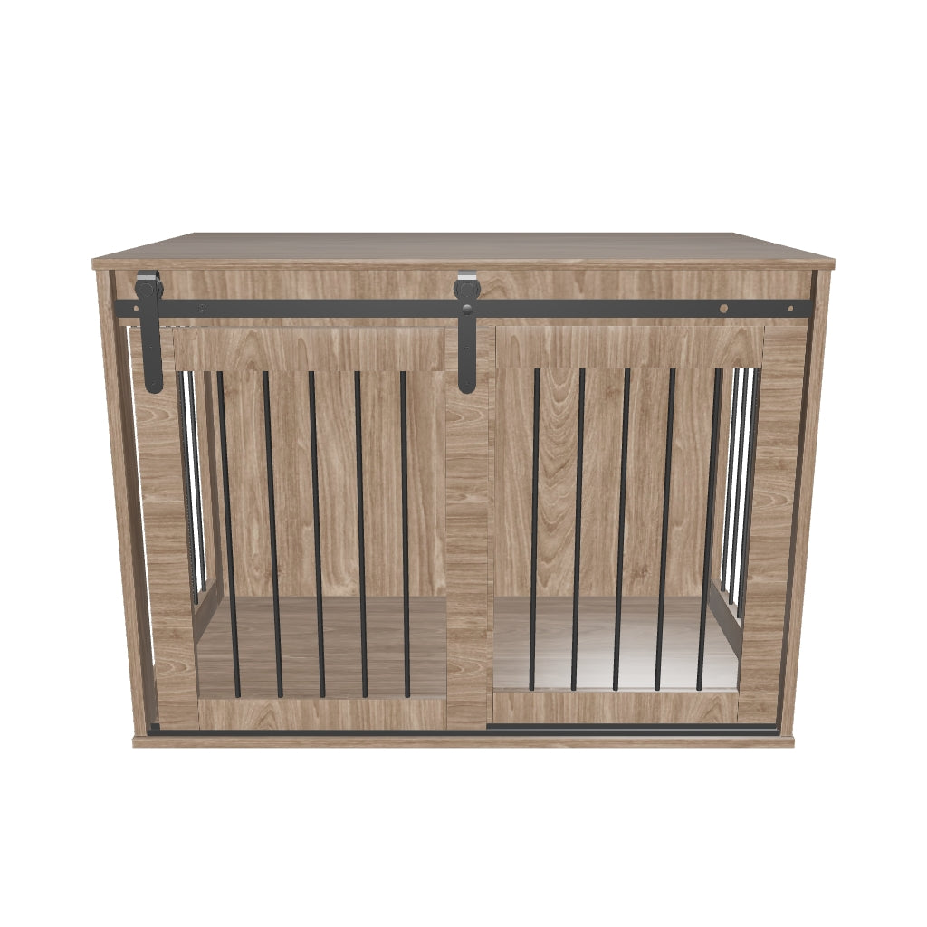 PawHut Hundekasse Møbel med Låselige Skydedøre - Moderne Metal Hundeboks til Hjemmet, Indendørs Hundehus til Store Hunde op til 30 kg - Sidebord Hundehus 98 x 58 x 61 cm Valnød