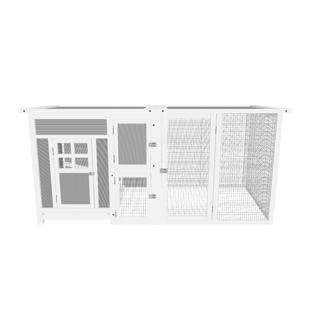 PawHut Hönshus för Lägande Höns med Vattentätt Tak och Utegård, Träboning, 160x75x80 cm, Grå och Vit