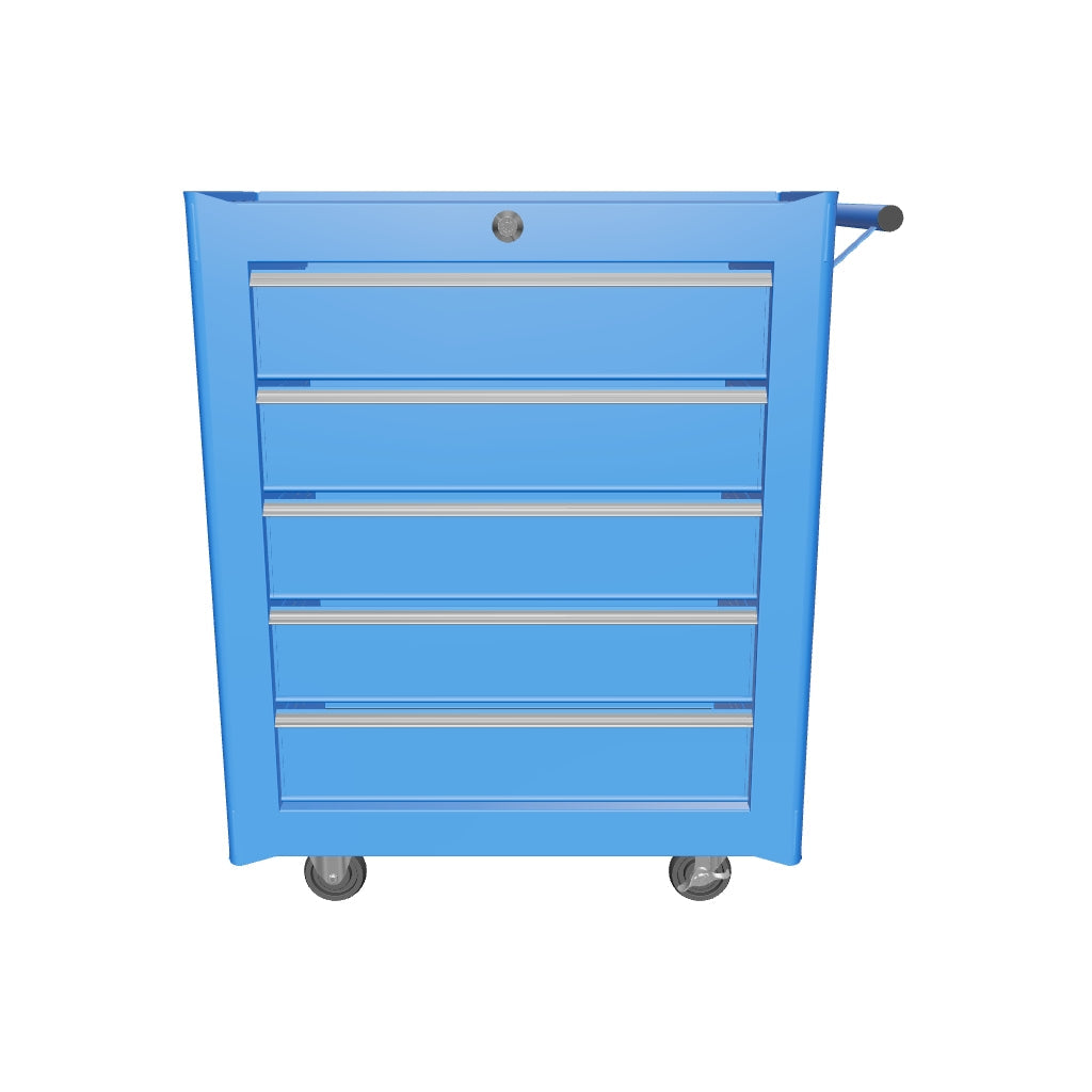 Chariot d'Atelier HOMCOM, Chariot à Outils Verrouillable, Chariot avec 5 Tiroirs, 2 Clés et Tapis Antidérapants, 2 Roues avec Freins de Verrouillage, Bleu