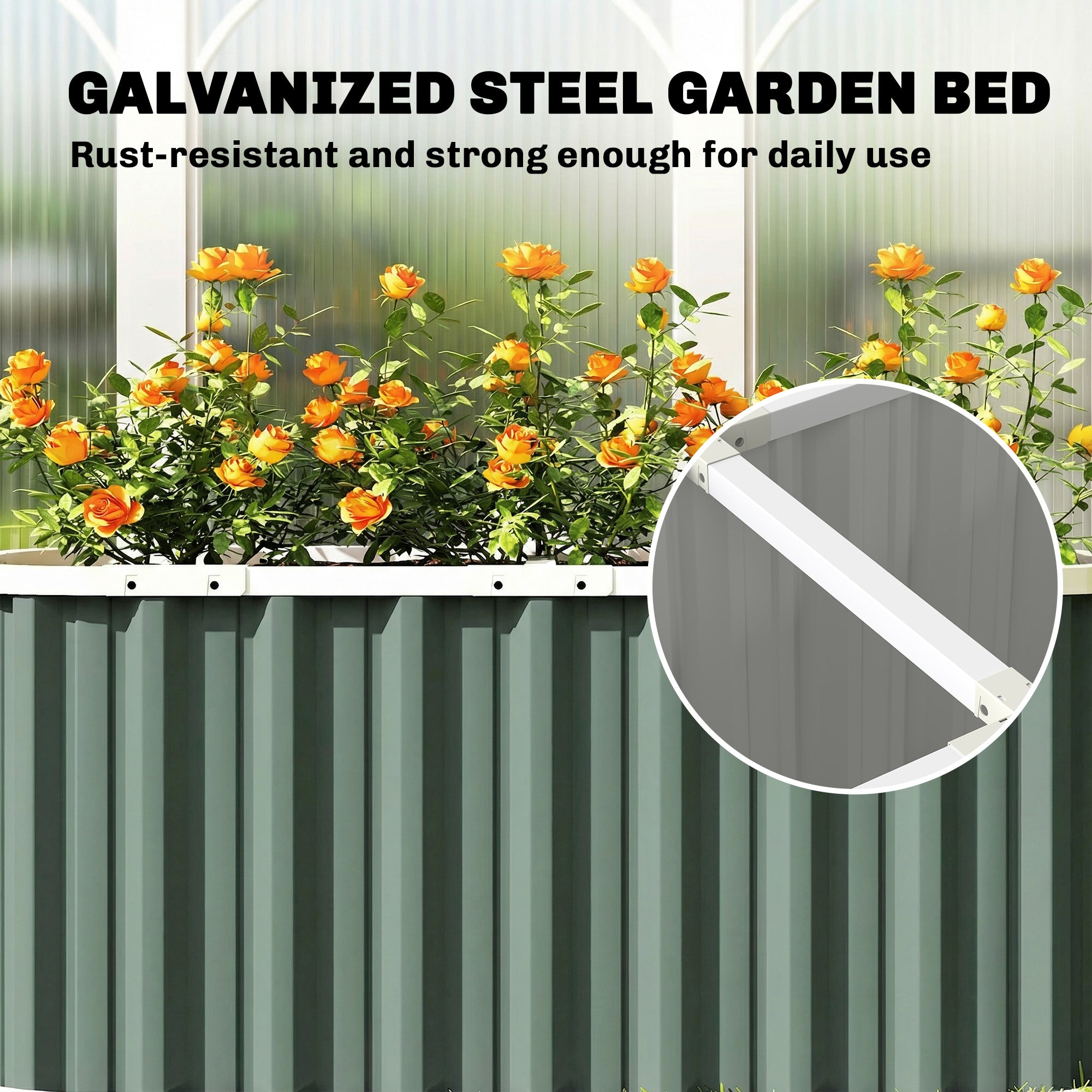 Galvanized Raised Metal Garden Bed, 136 x 53 x 61 cm (53.5" x 20.9" x 24") — Deep Planter with Protective Edges, Plant Labels & Gloves, Open-Bottom Herb Tray, Easy Assembly for Garden & Balcony