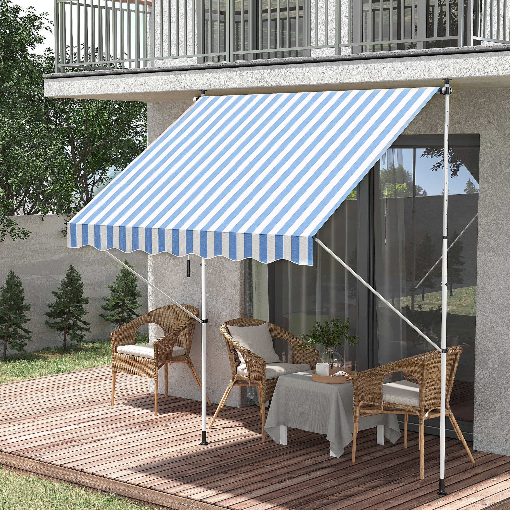 Clamp Awning with Hand Crank Adjustable Height Retractable Awning Dirt-Repellent, Weather-Resistant Balcony Awning 150cm Wide Patio Awning for Terrace Balcony Veranda Blue+White