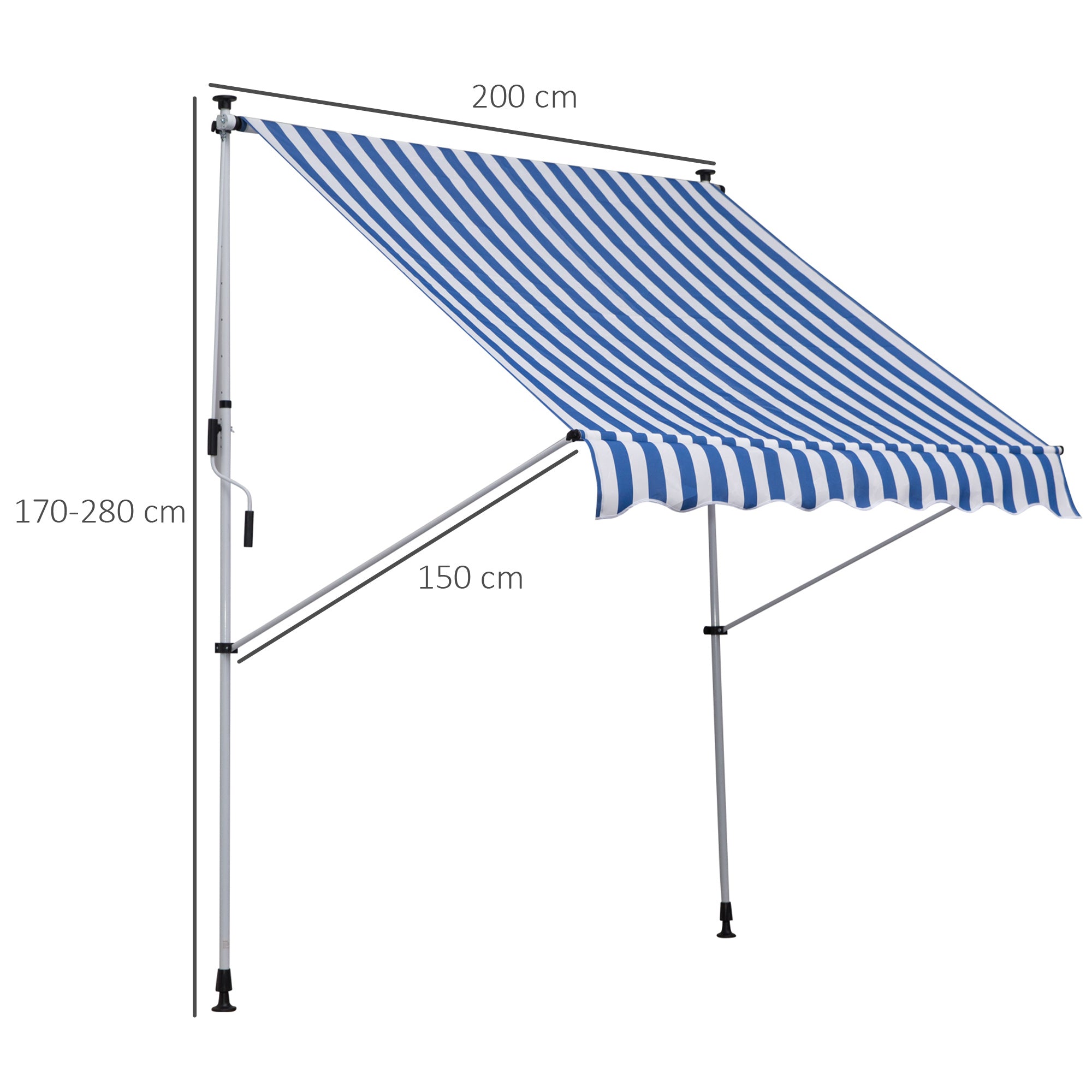 Clamp Awning with Hand Crank Adjustable Height Retractable Awning Dirt-Repellent, Weather-Resistant Balcony Awning 150cm Wide Patio Awning for Terrace Balcony Veranda Blue+White