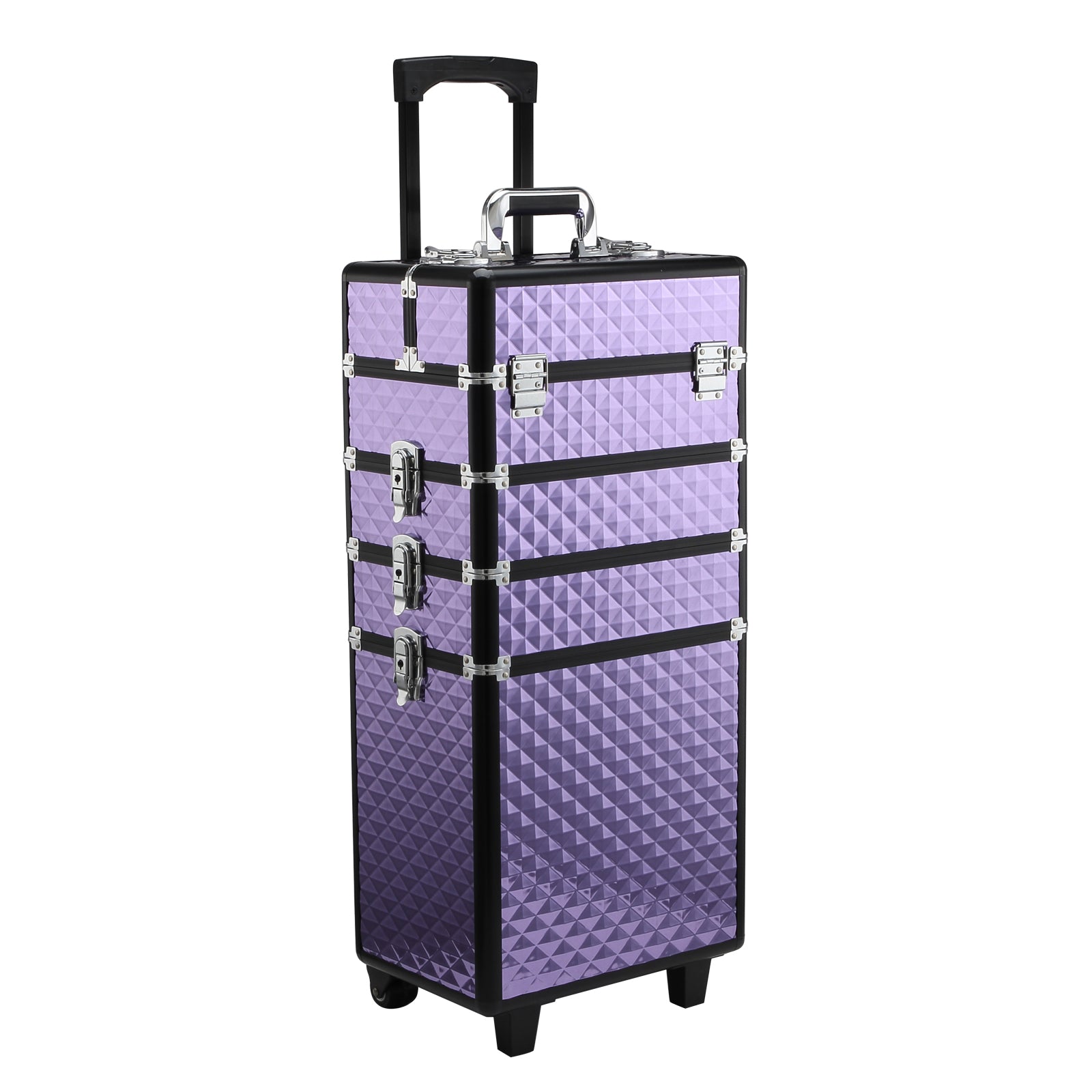 Professional Makeup Case with Universal Wheels, Different Levels, Extendable Handle, Makeup Trolley Aluminum Alloy 33.5x23x76/95.5 cm Violet
